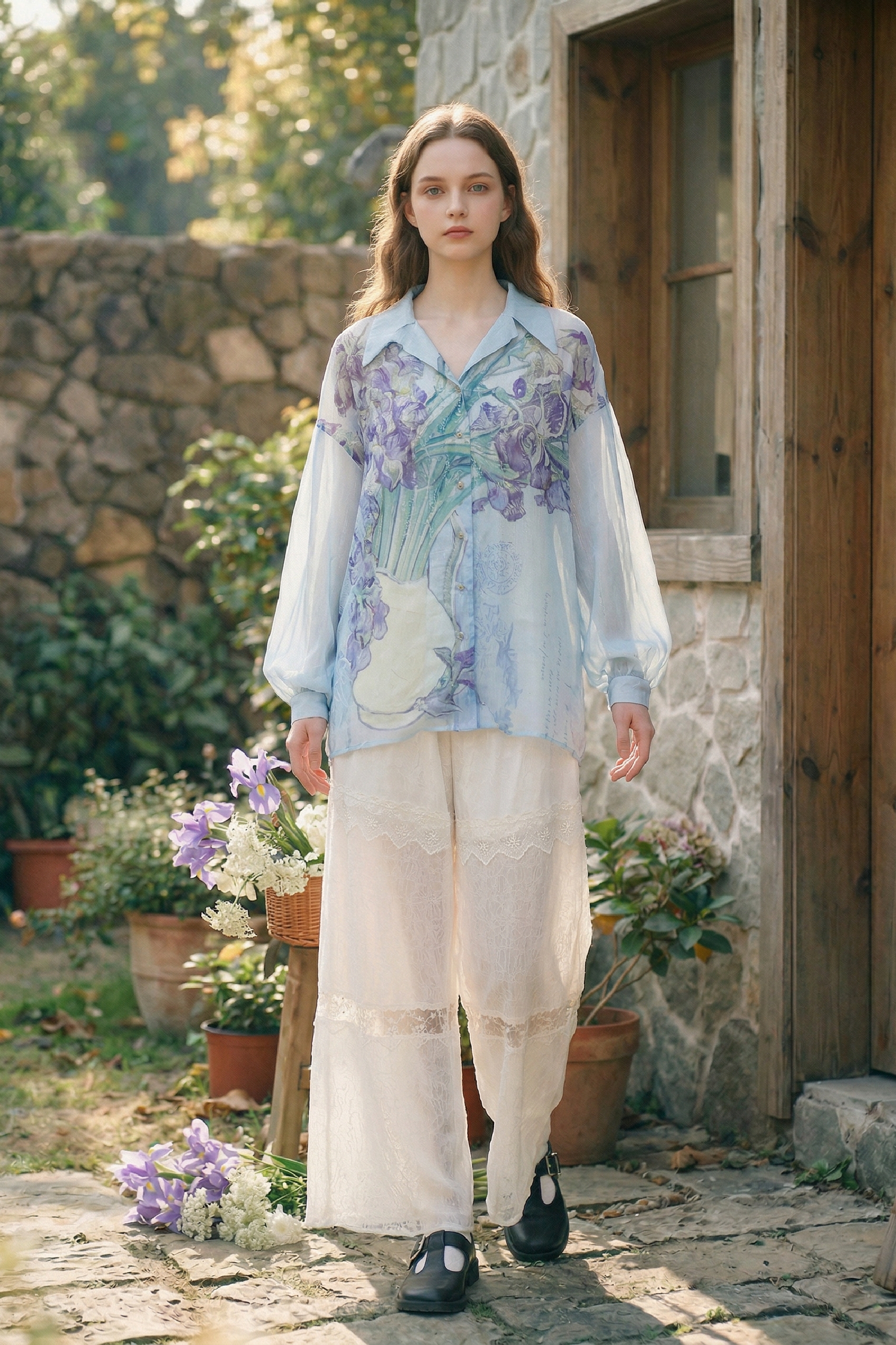 Oil Painting Print Chiffon Blouse