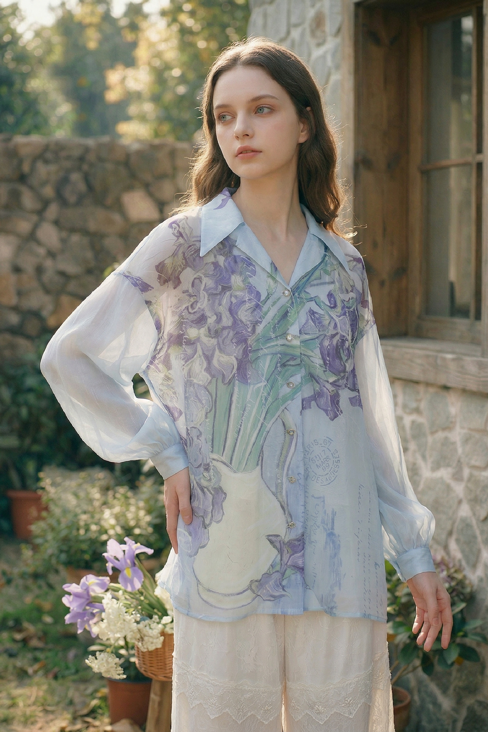 Oil Painting Print Chiffon Blouse