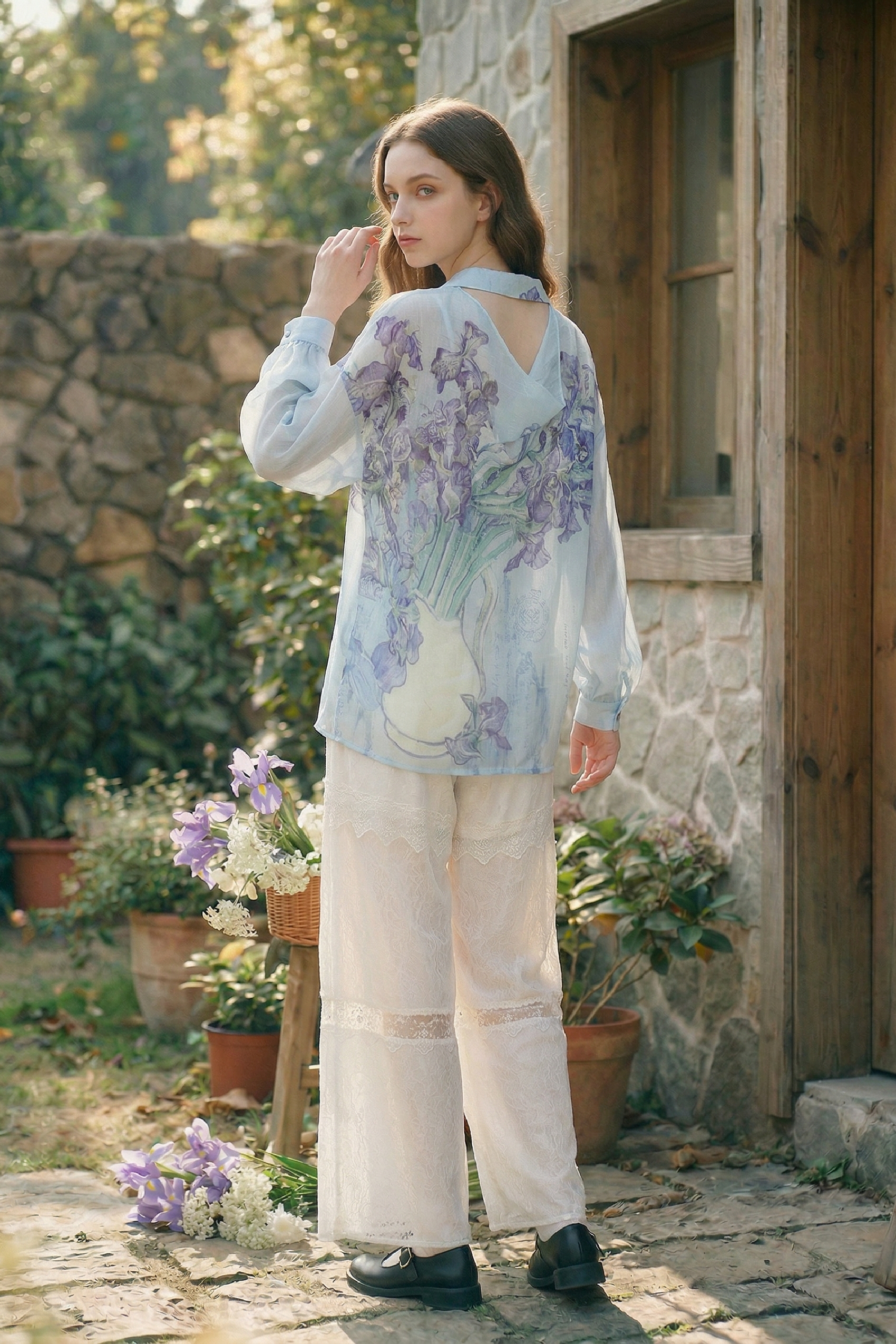 Oil Painting Print Chiffon Blouse