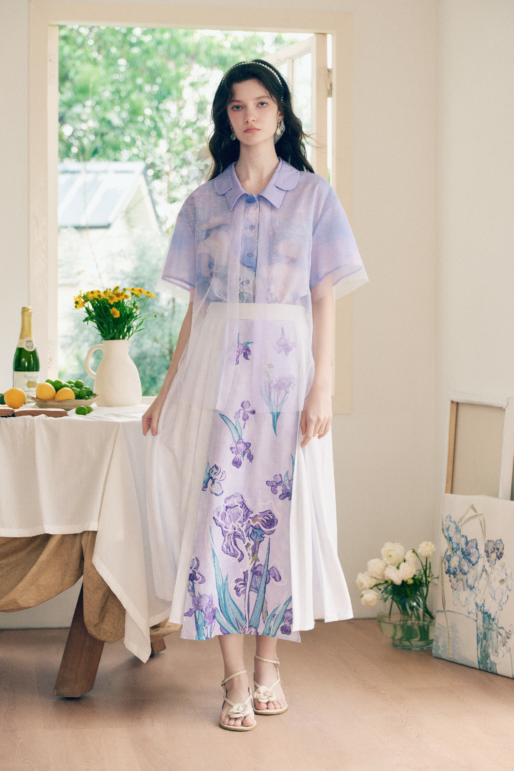 Lapel Printed Chiffon Blouse