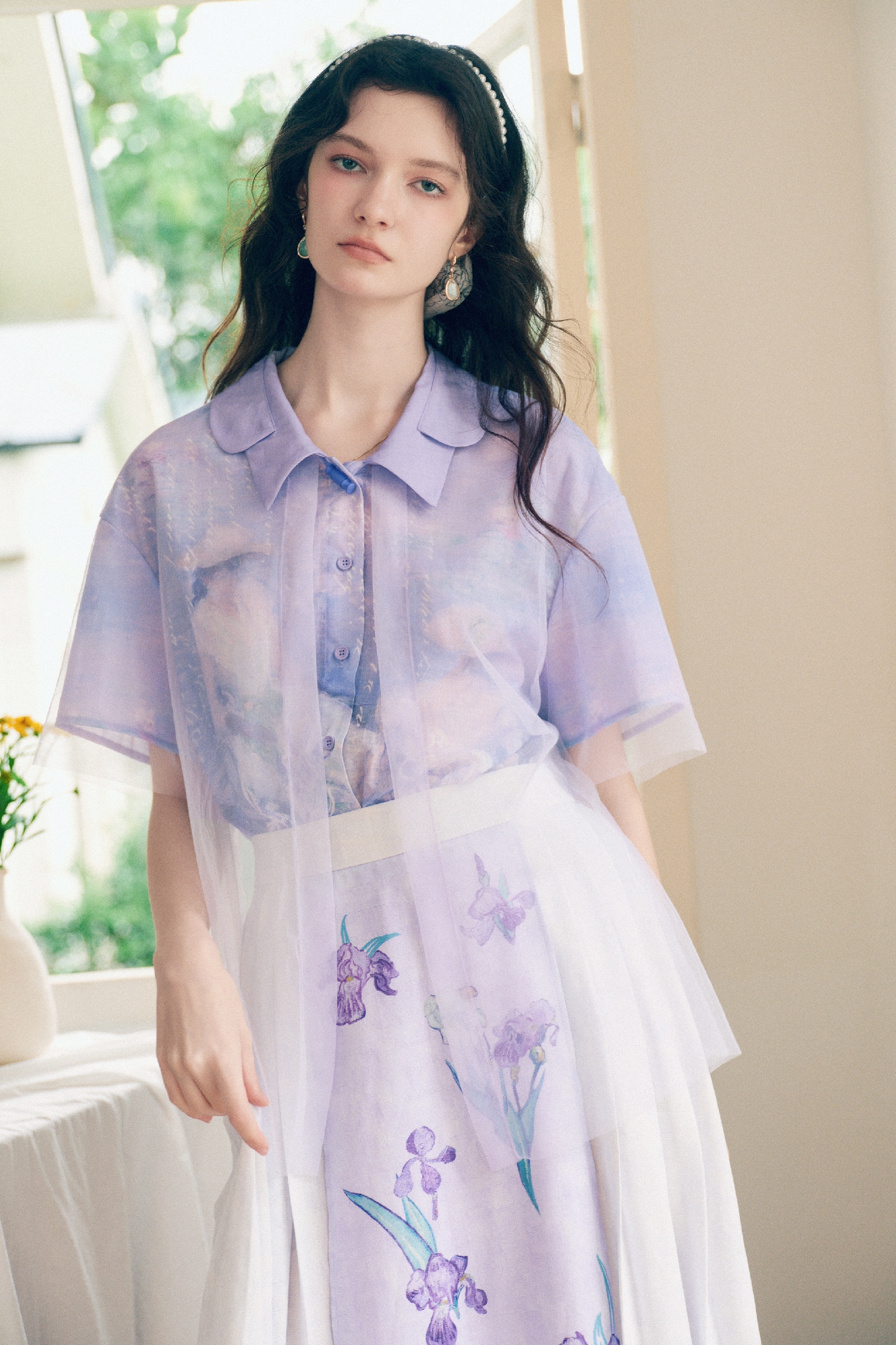 Lapel Printed Chiffon Blouse