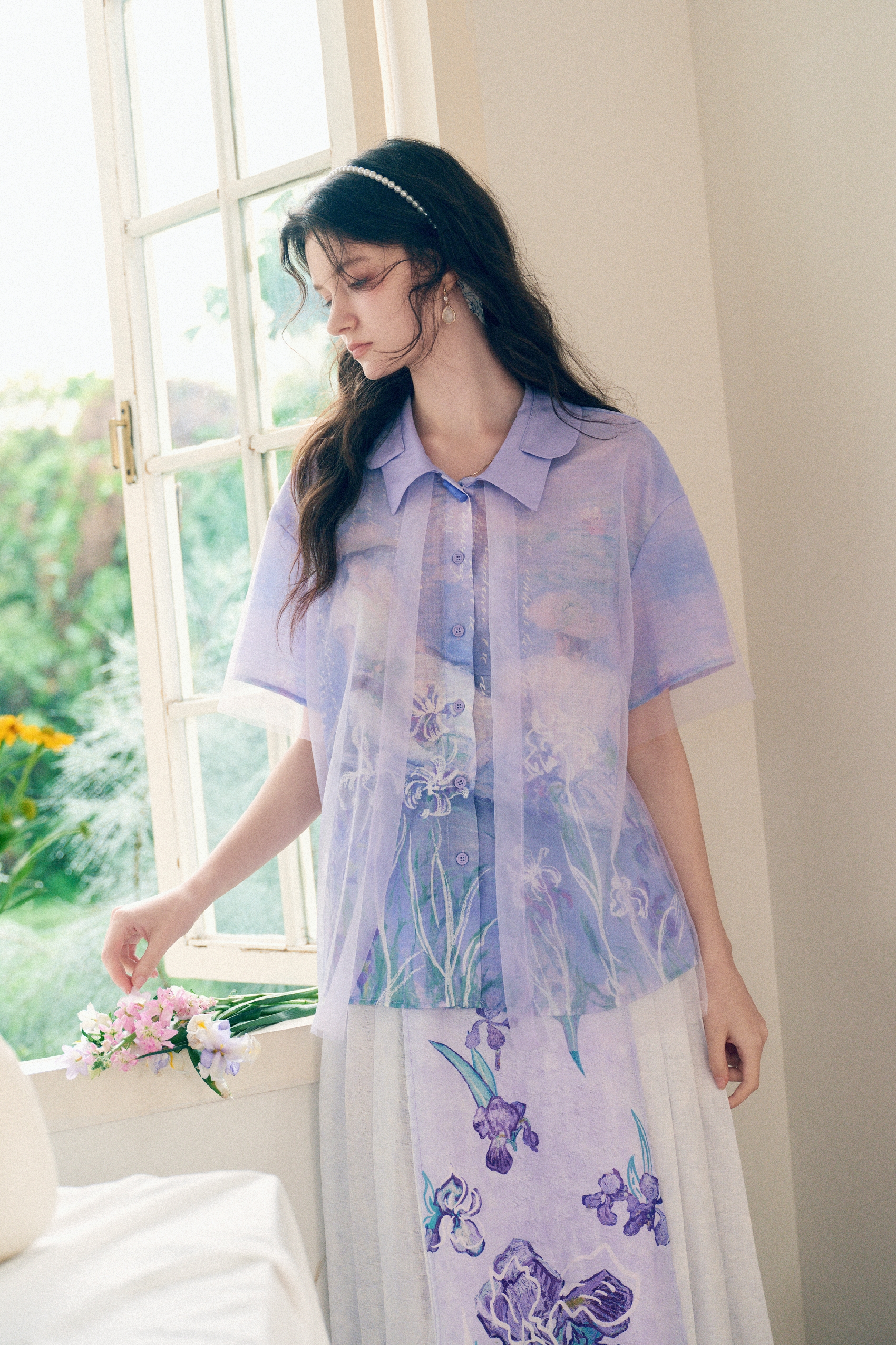 Lapel Printed Chiffon Blouse