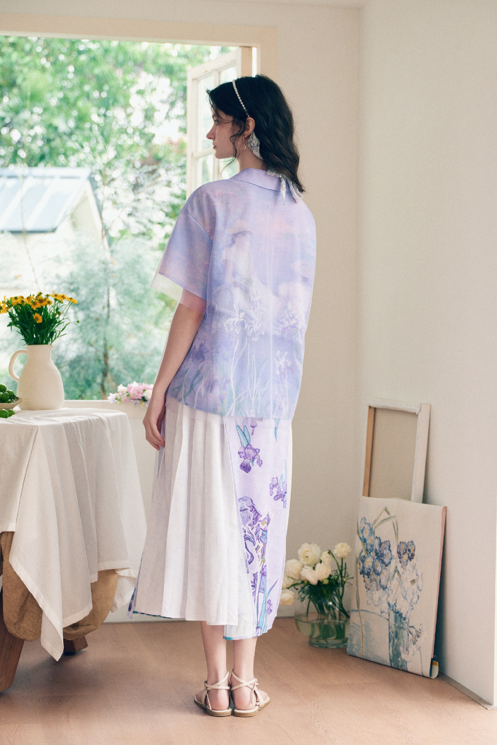 Lapel Printed Chiffon Blouse