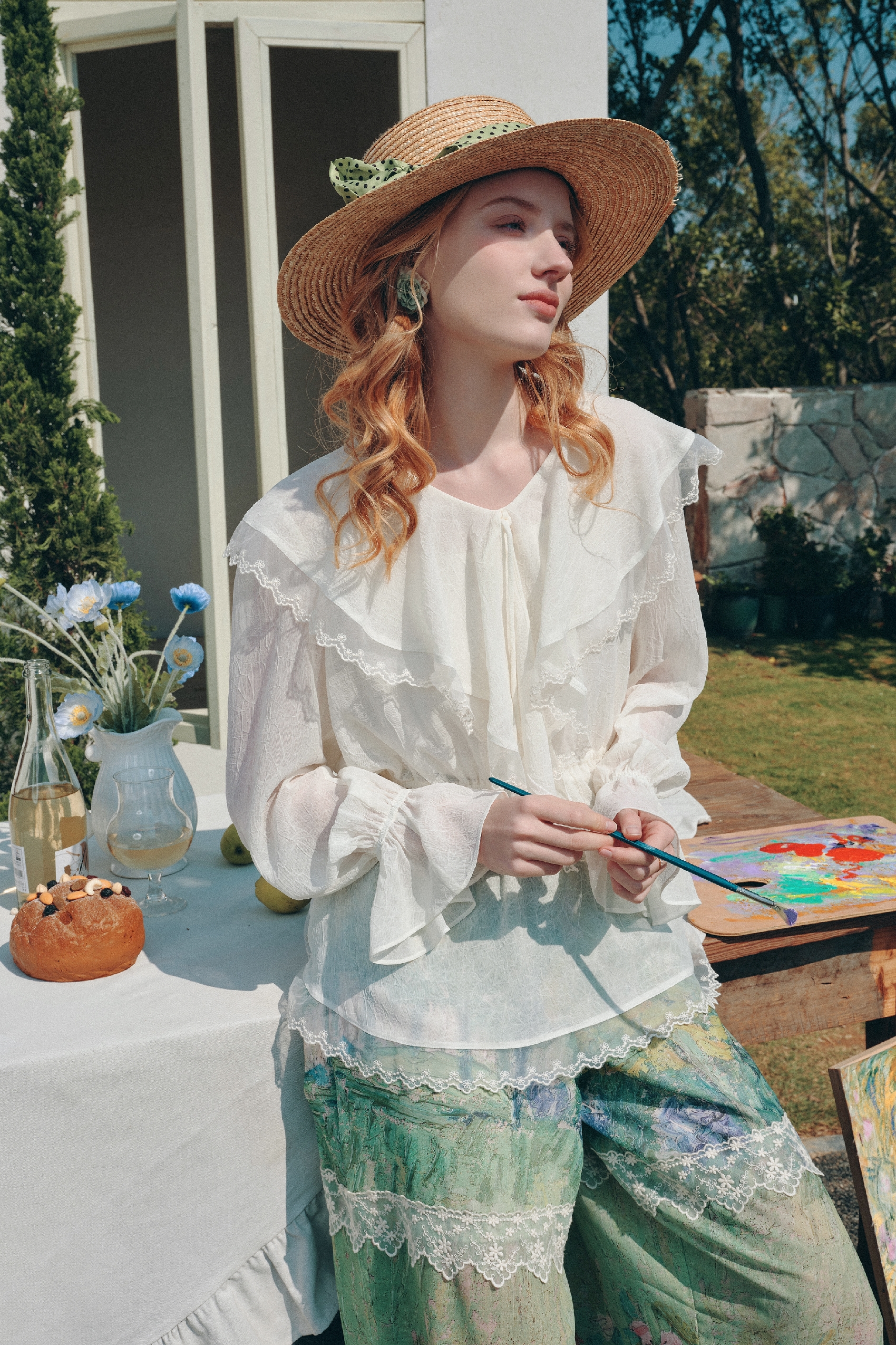 Lace Patchwork Chiffon Blouse