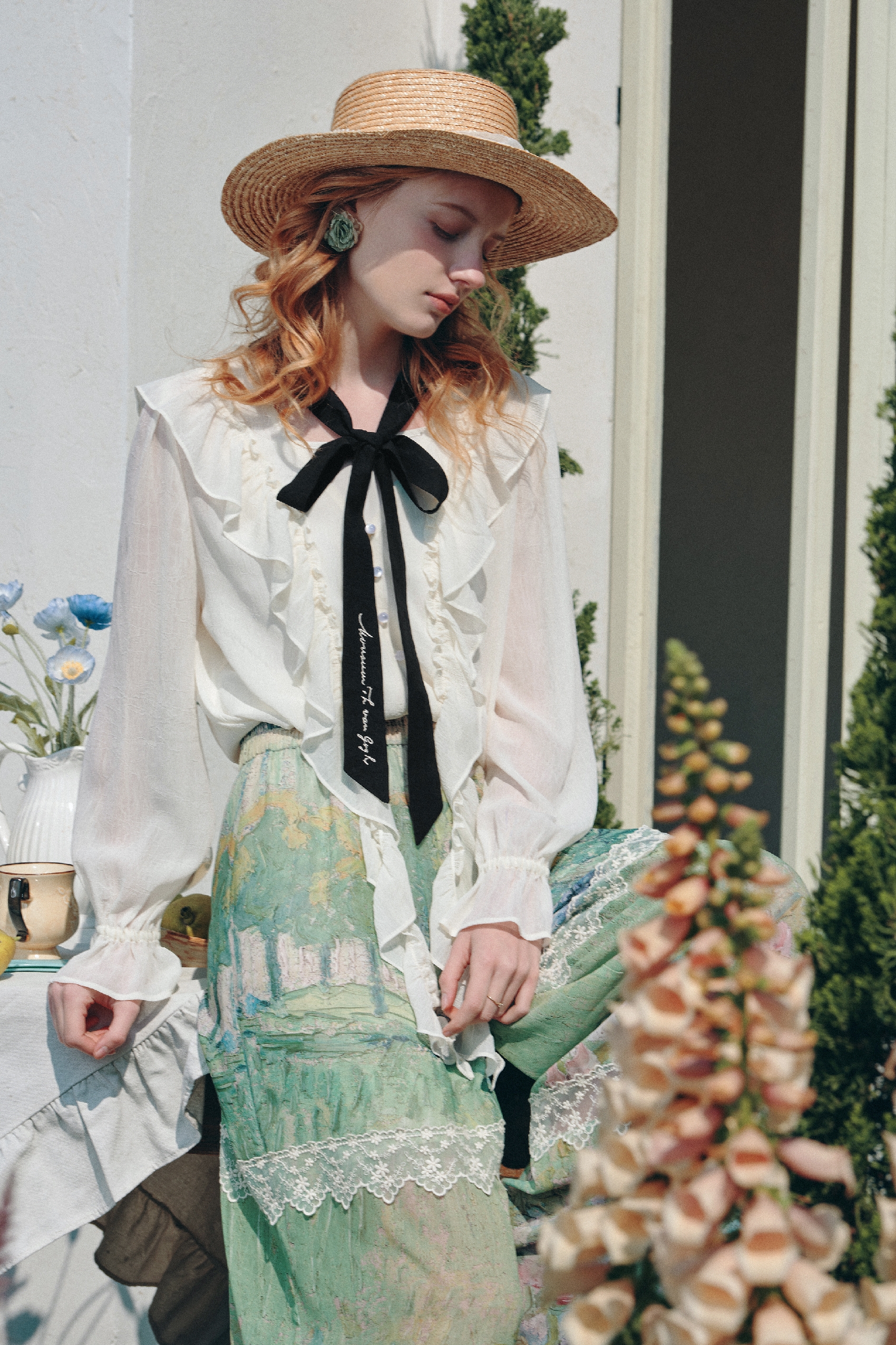 Ruffled Tie Chiffon Blouse