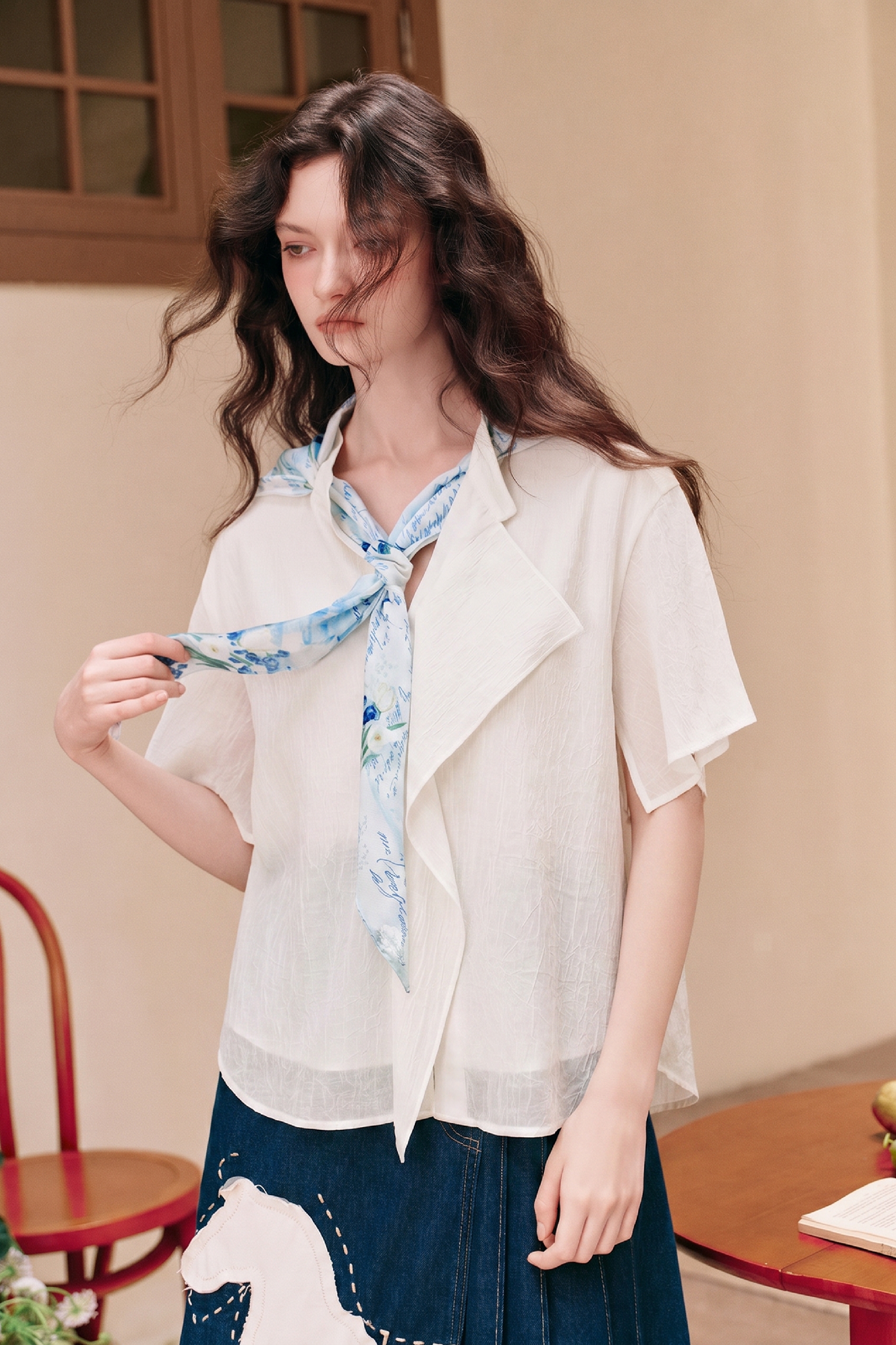 Ribbon-tie Short-sleeve Shirt