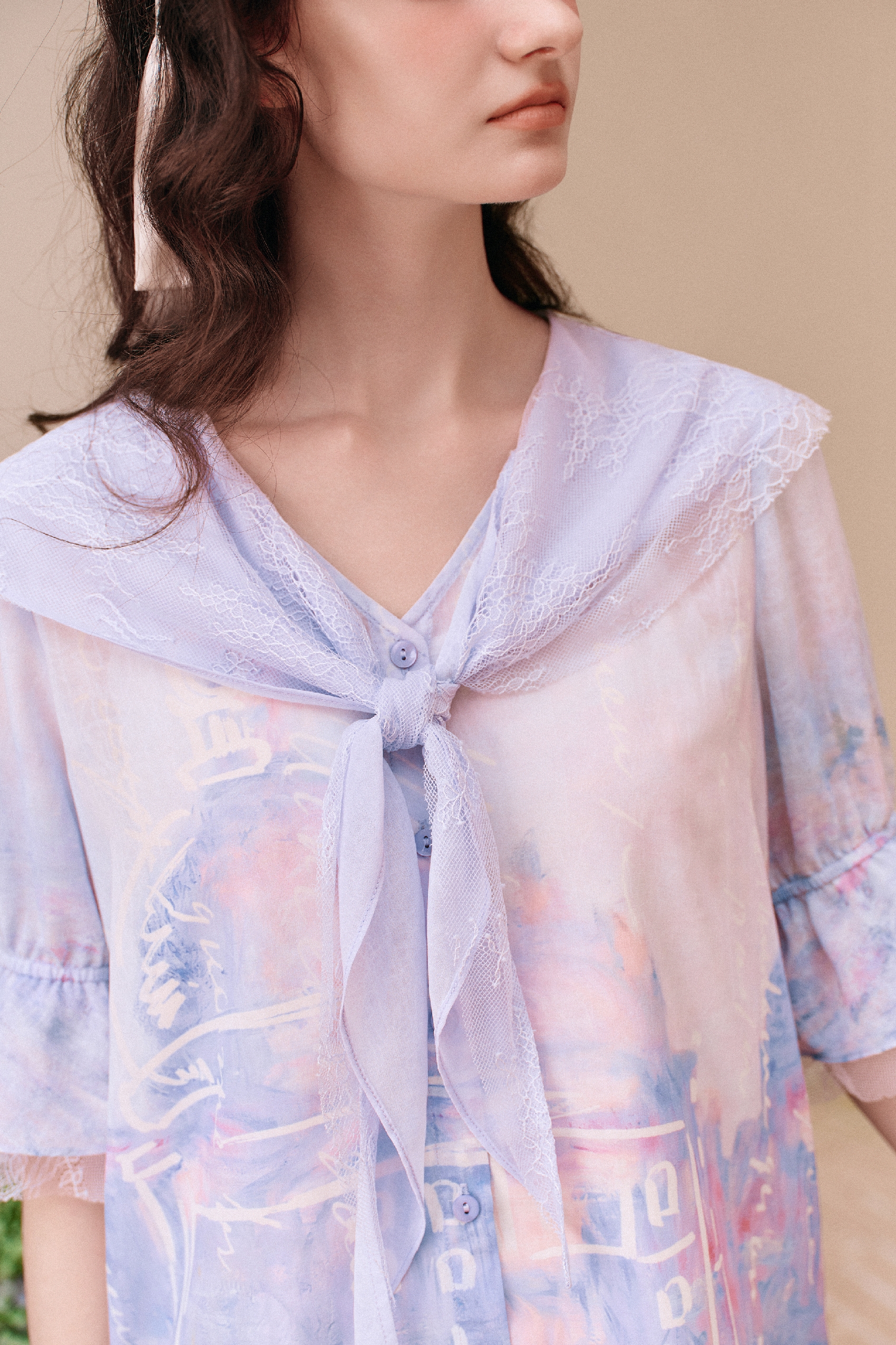 Floral Print Bell-sleeve Chiffon Shirt