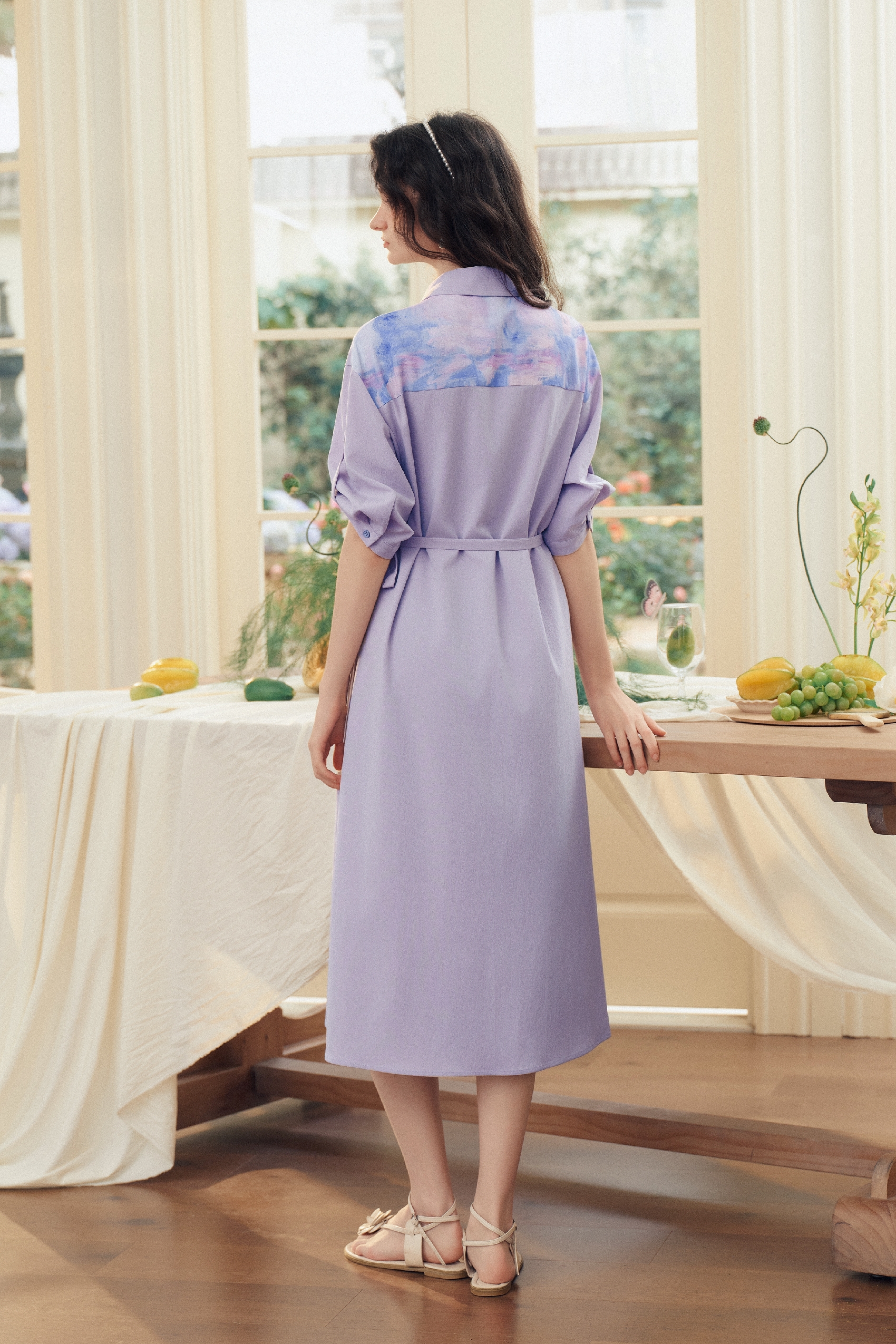 White Waist-Cinched Dress