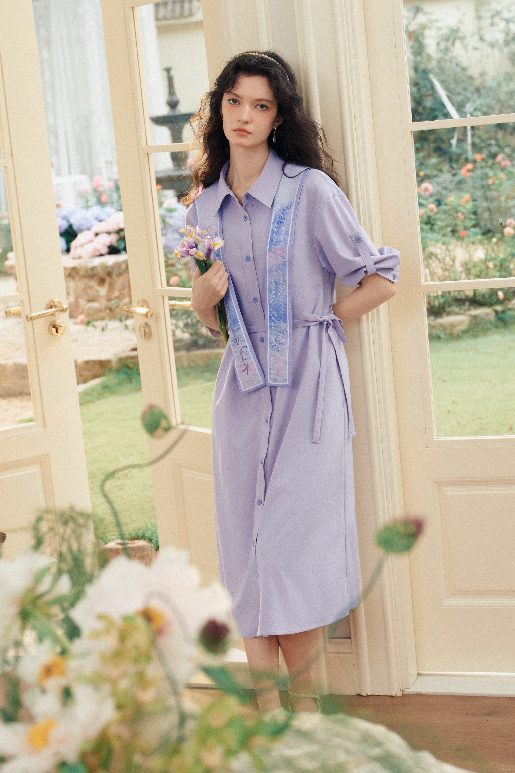 White Waist-Cinched Dress