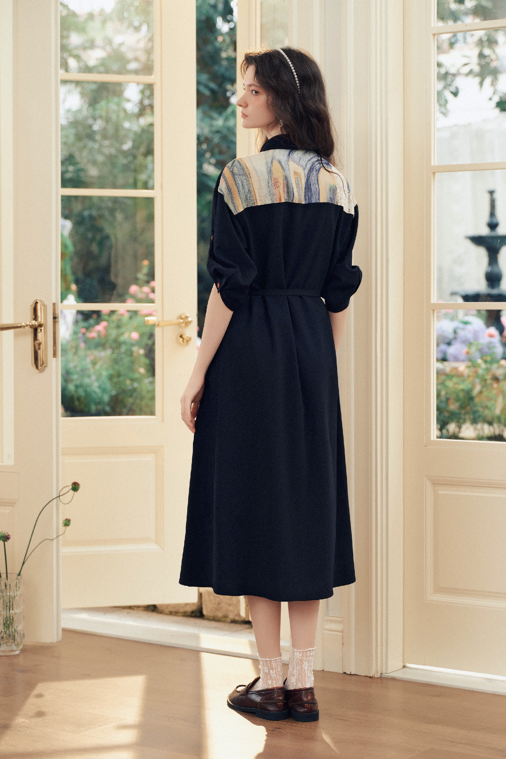 White Waist-Cinched Dress