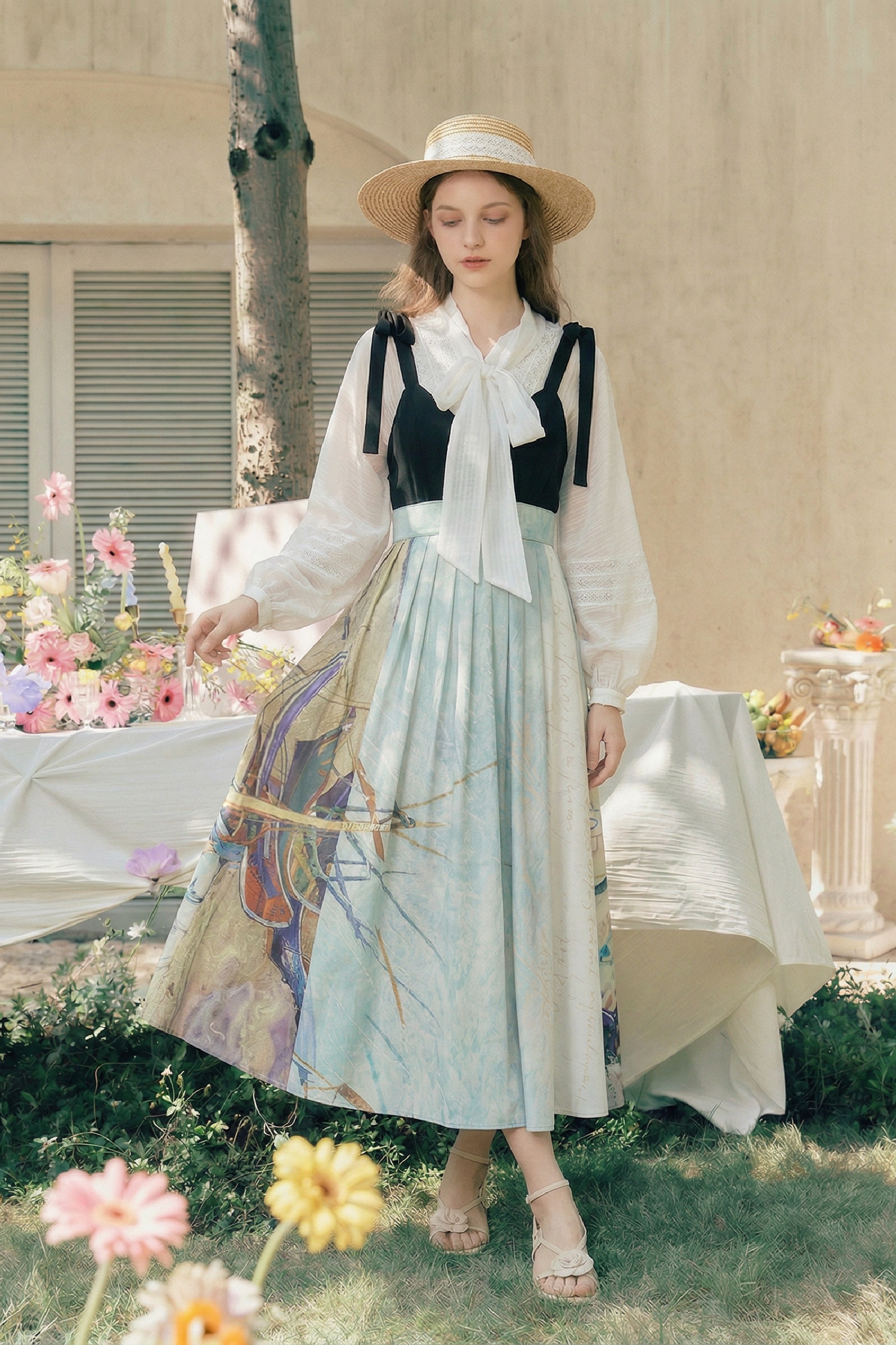 Oil Painting Print Pinafore Dress