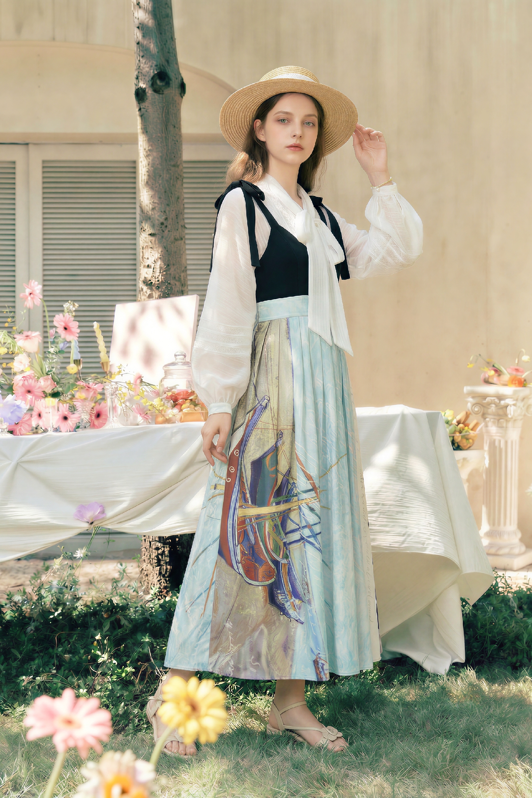 Oil Painting Print Pinafore Dress