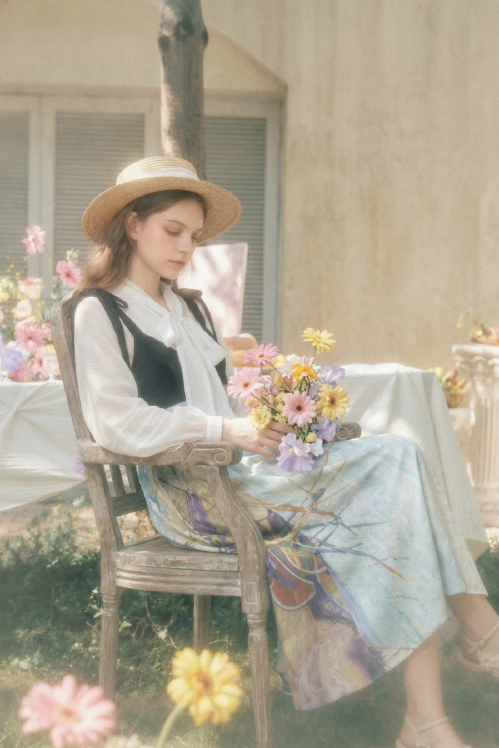 Oil Painting Print Pinafore Dress