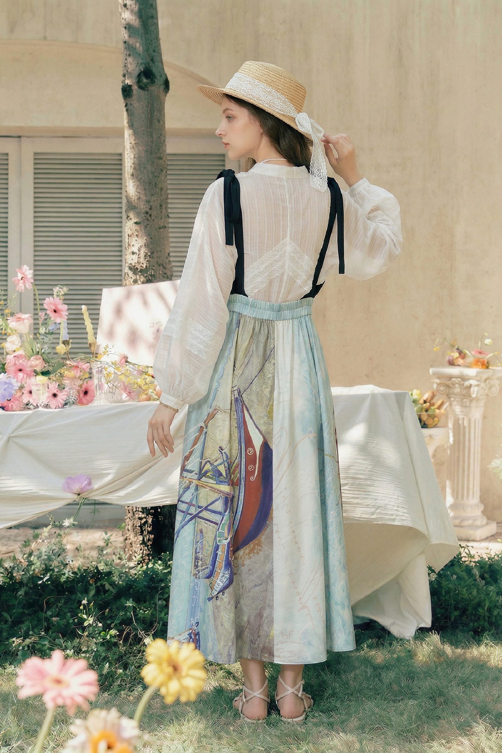 Oil Painting Print Pinafore Dress