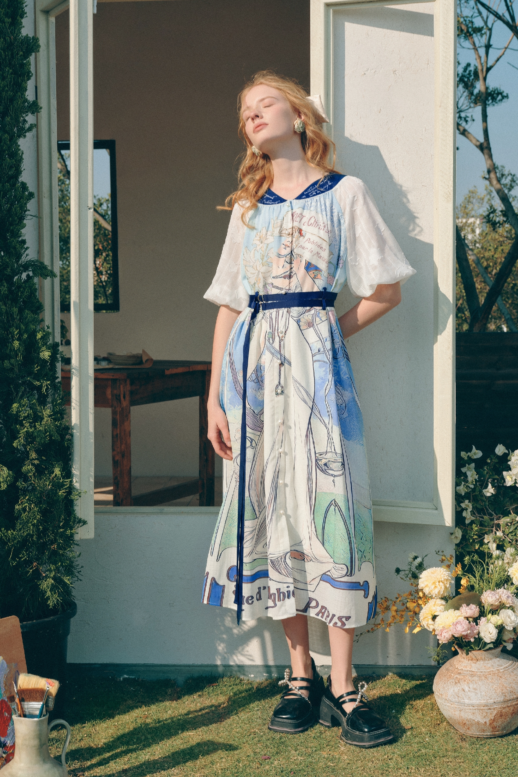 Printed Waist-Cinched Dress