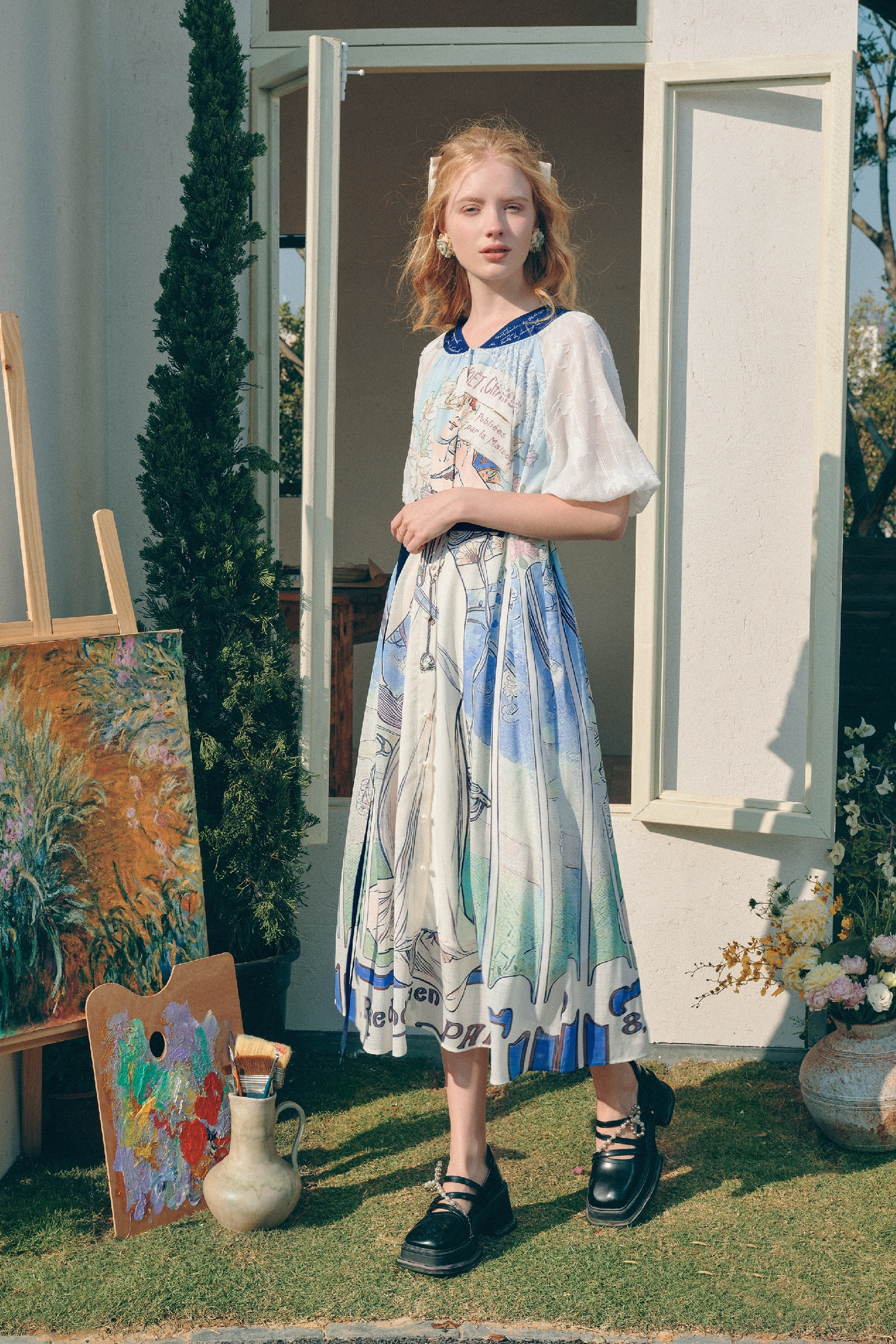 Printed Waist-Cinched Dress