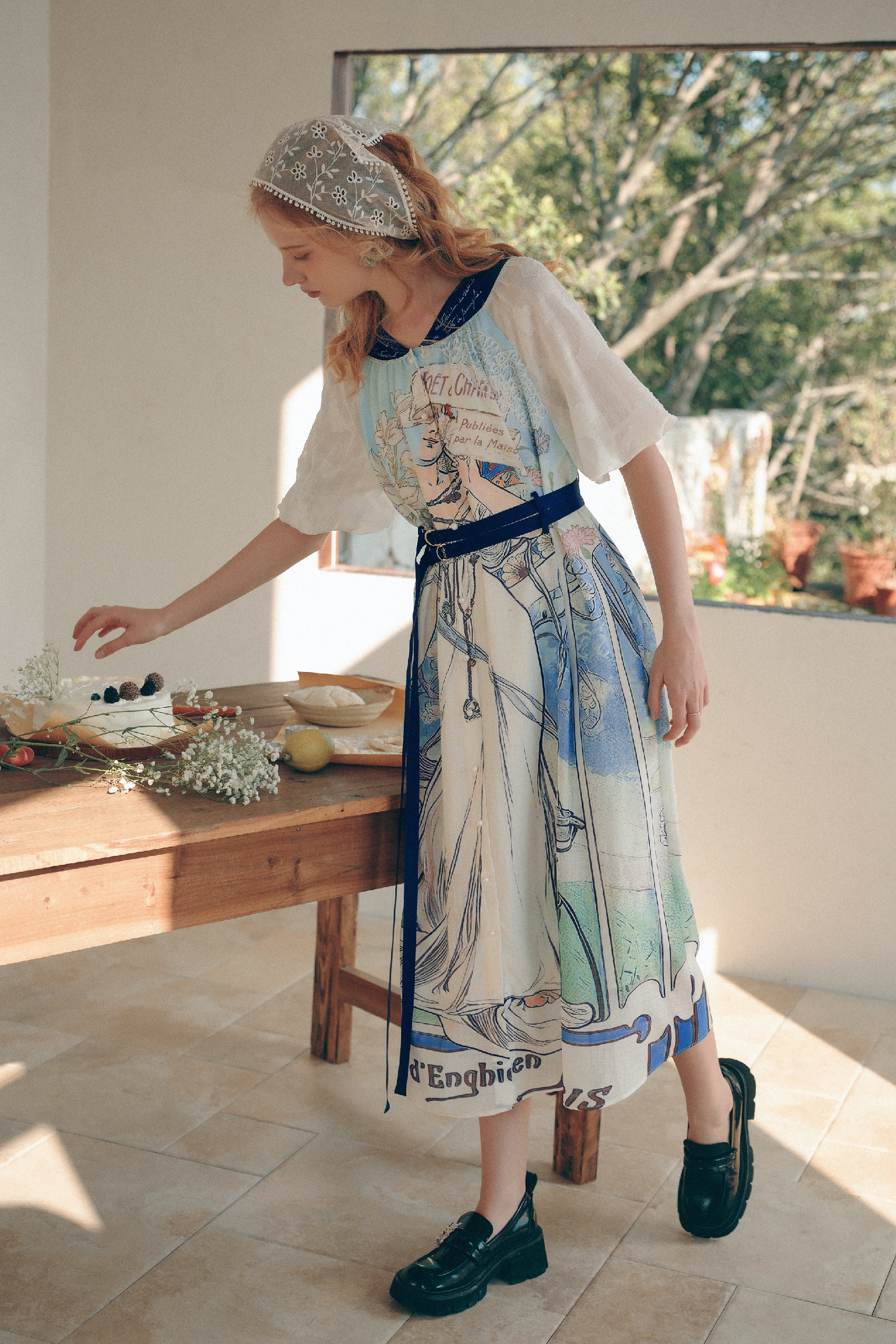 Printed Waist-Cinched Dress