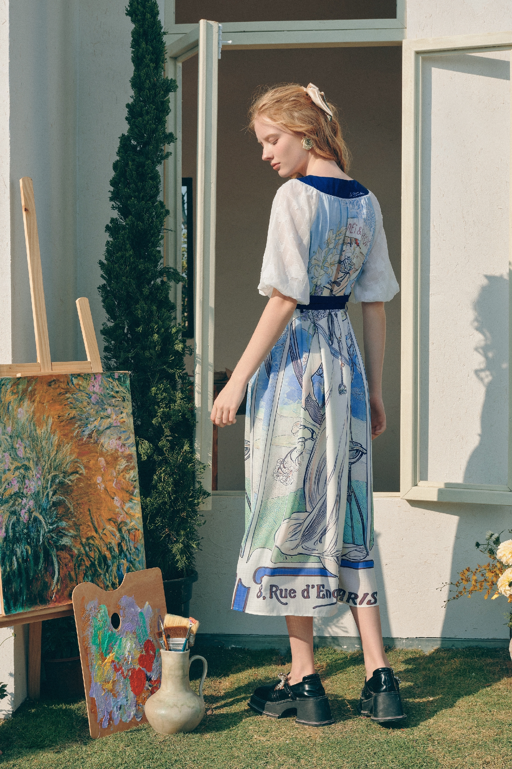 Printed Waist-Cinched Dress