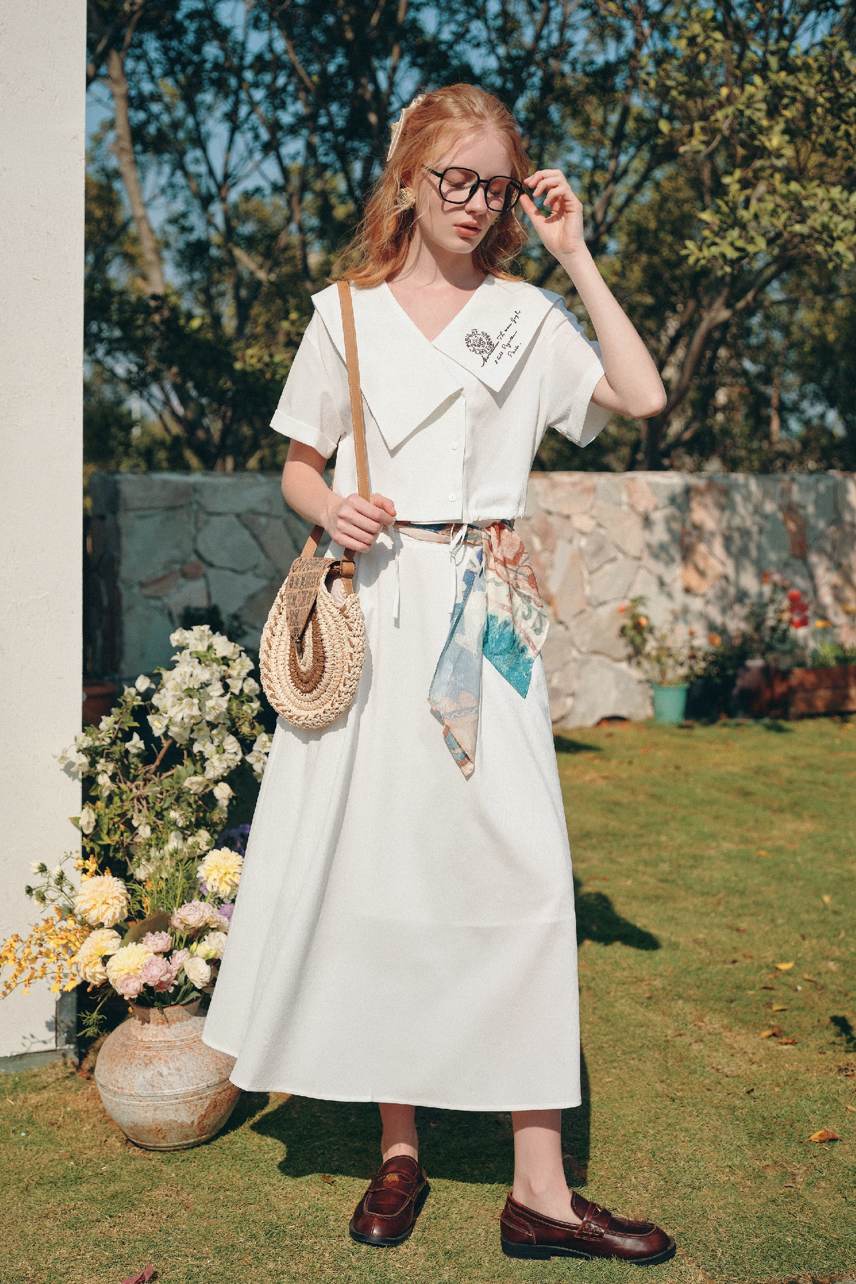 Embroidered Lapel Dress