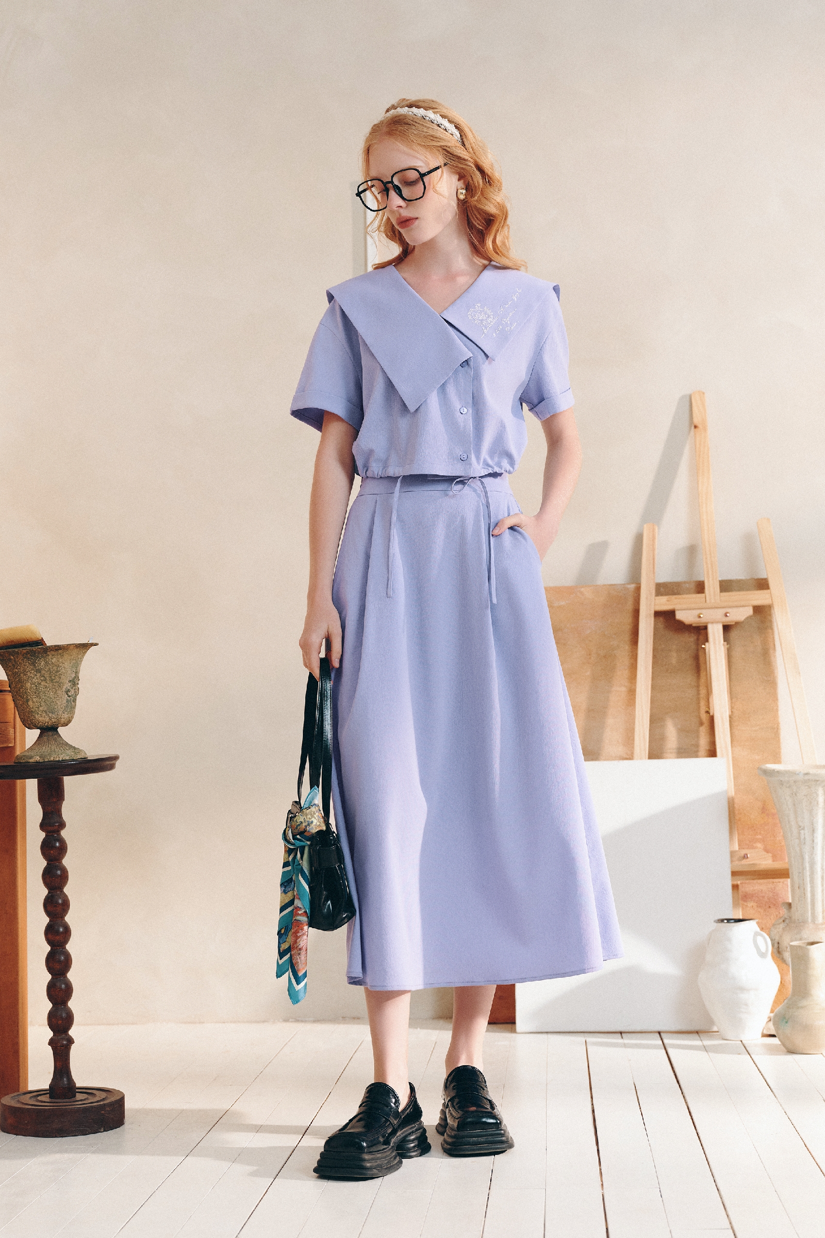 Embroidered Lapel Dress