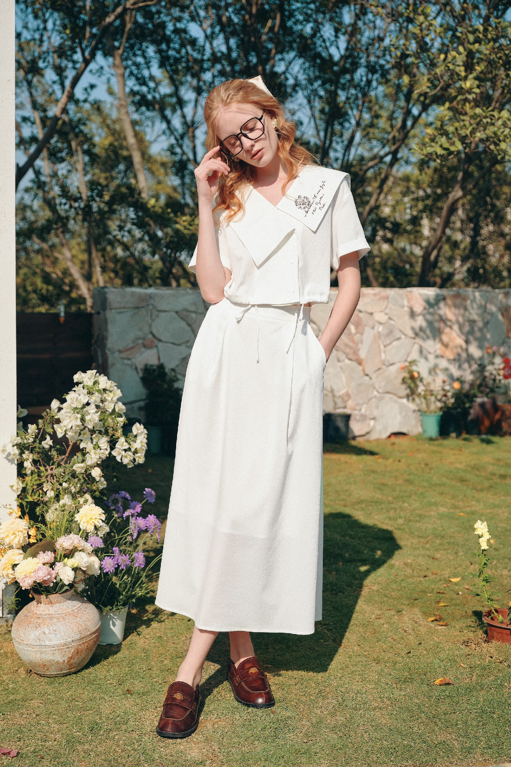 Embroidered Lapel Dress