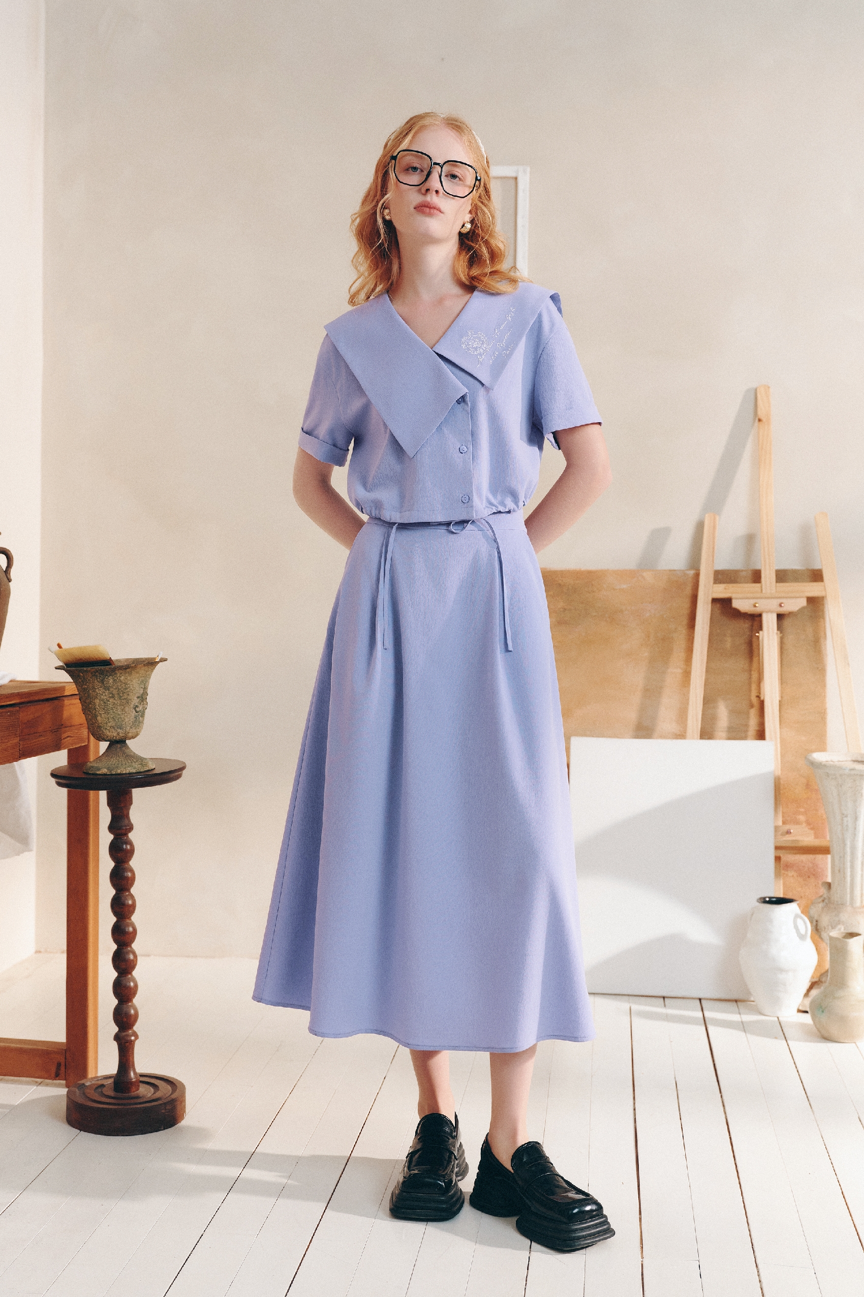 Embroidered Lapel Dress