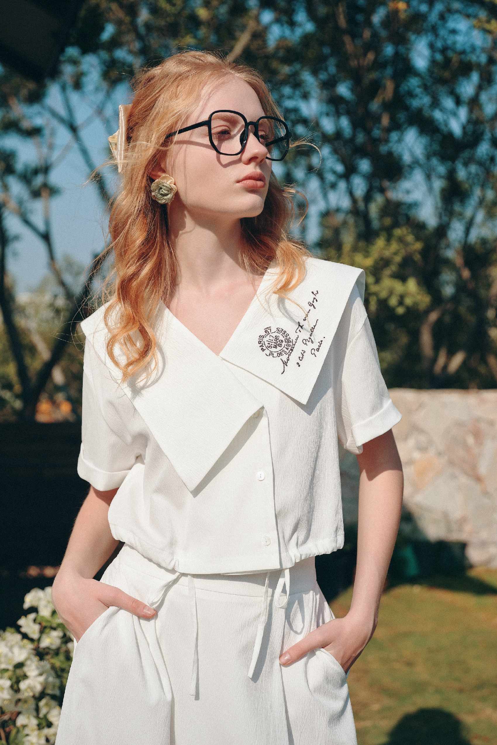 Embroidered Lapel Dress