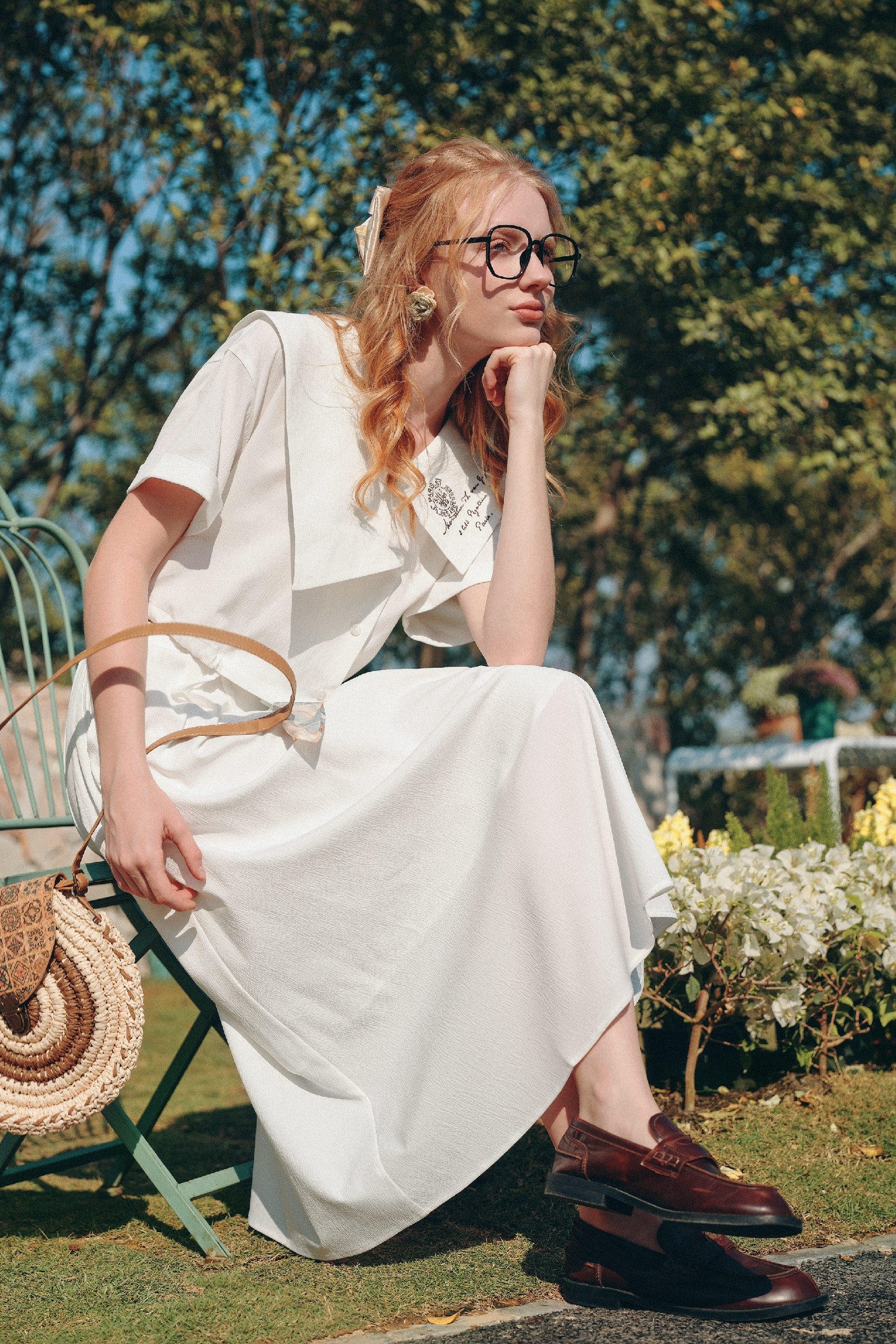 Embroidered Lapel Dress