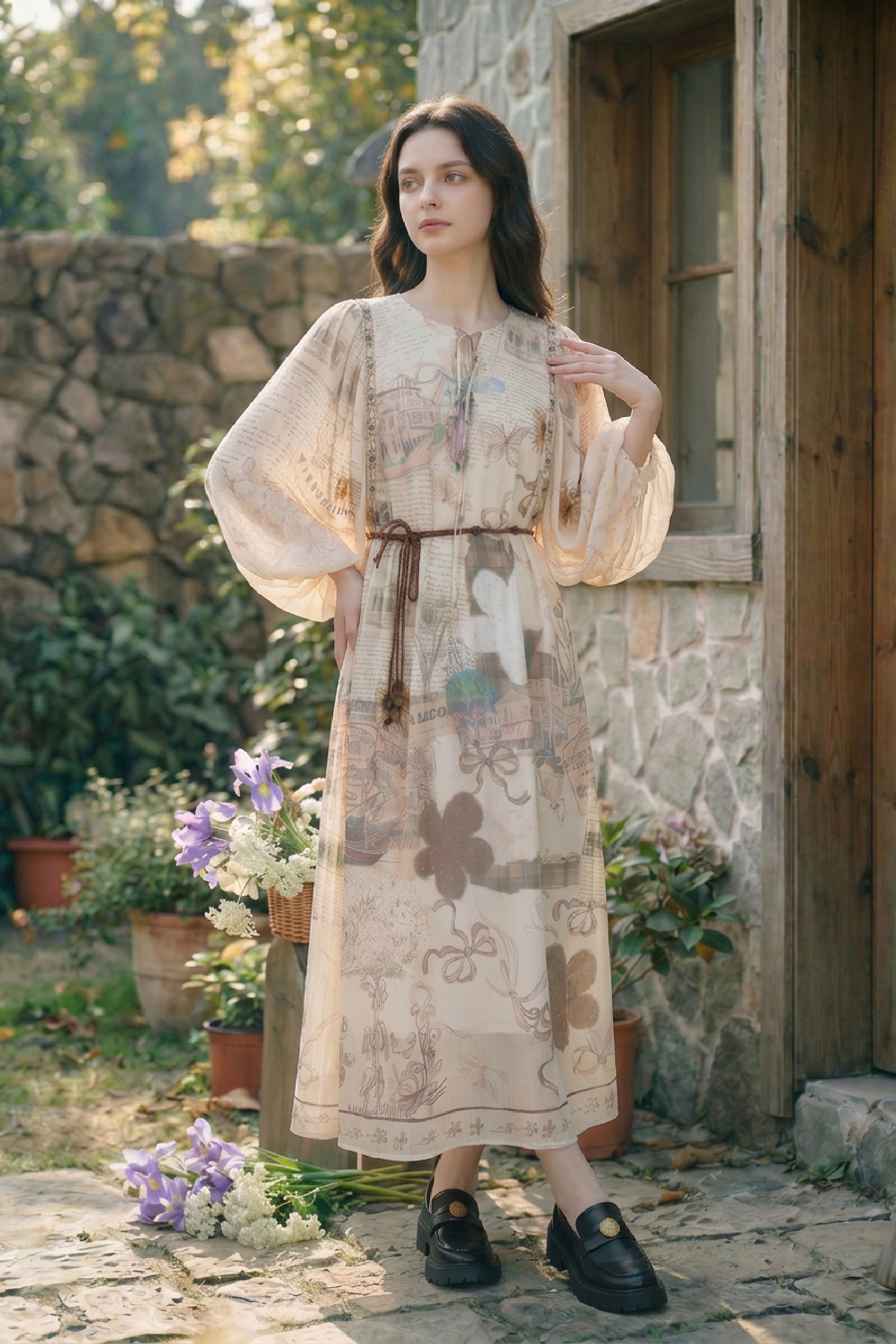 Vintage Printed Dress-LYONSENS