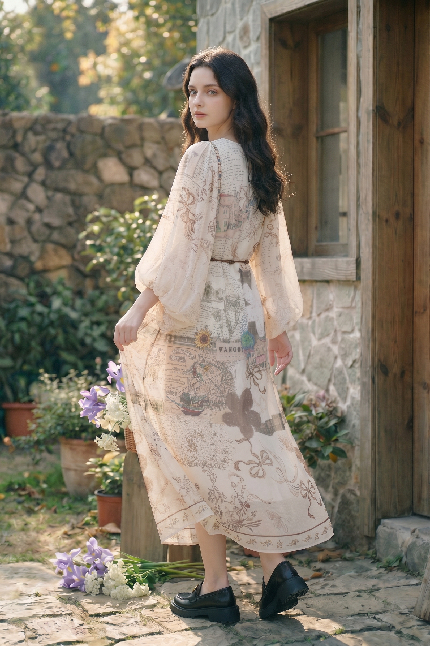 Vintage Printed Dress-LYONSENS