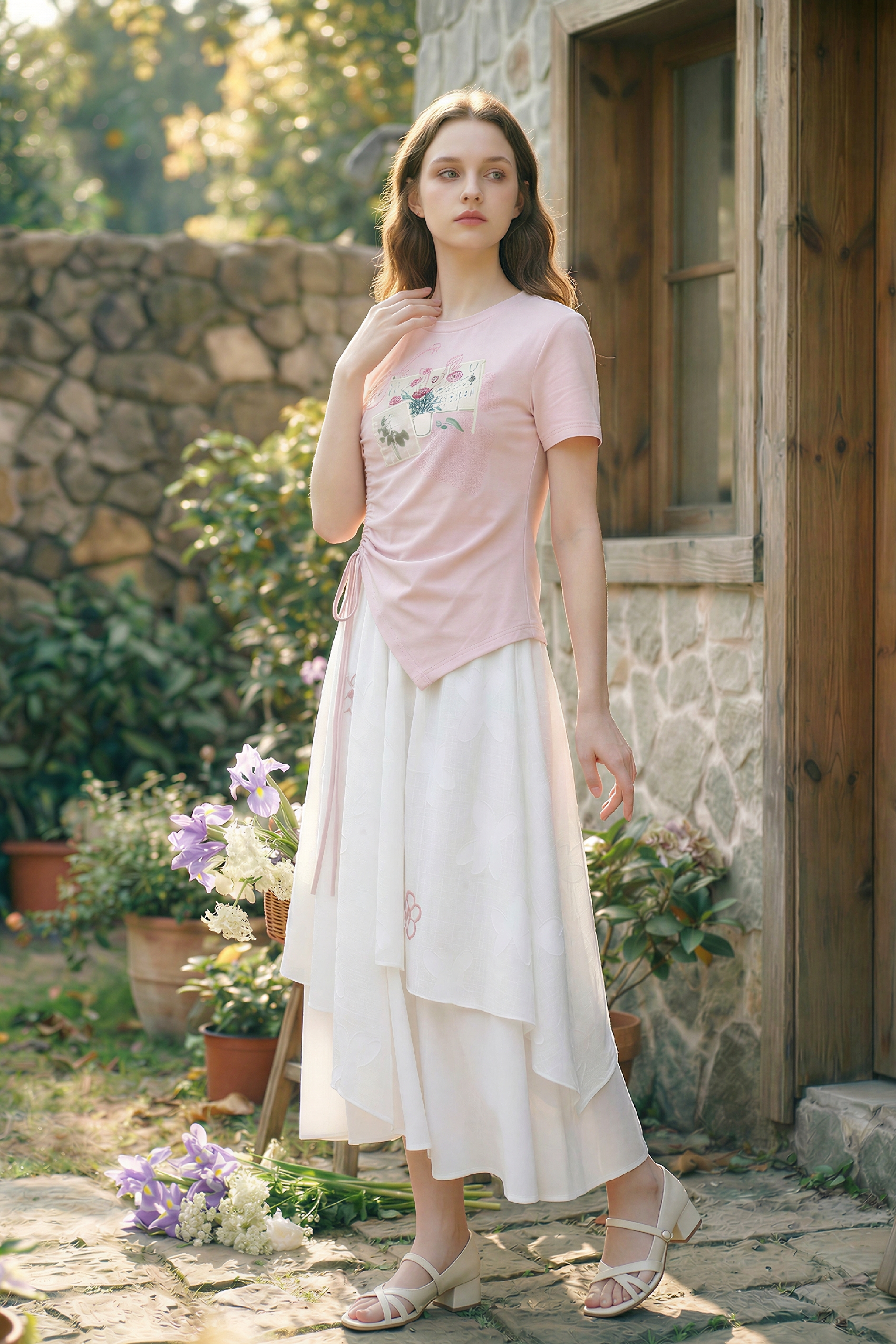 Pink Drawstring Dress-LYONSENS