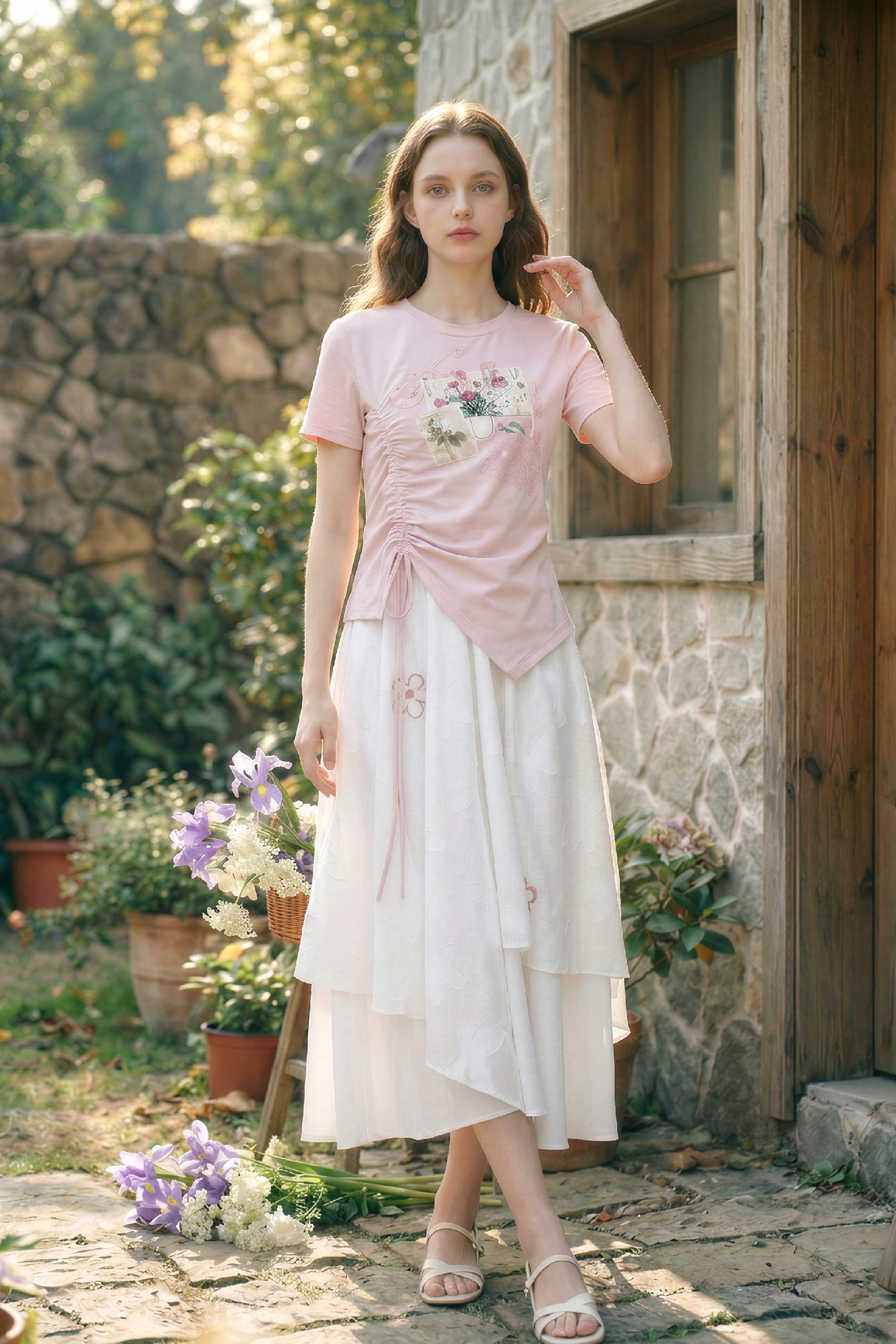 Pink Drawstring Dress-LYONSENS