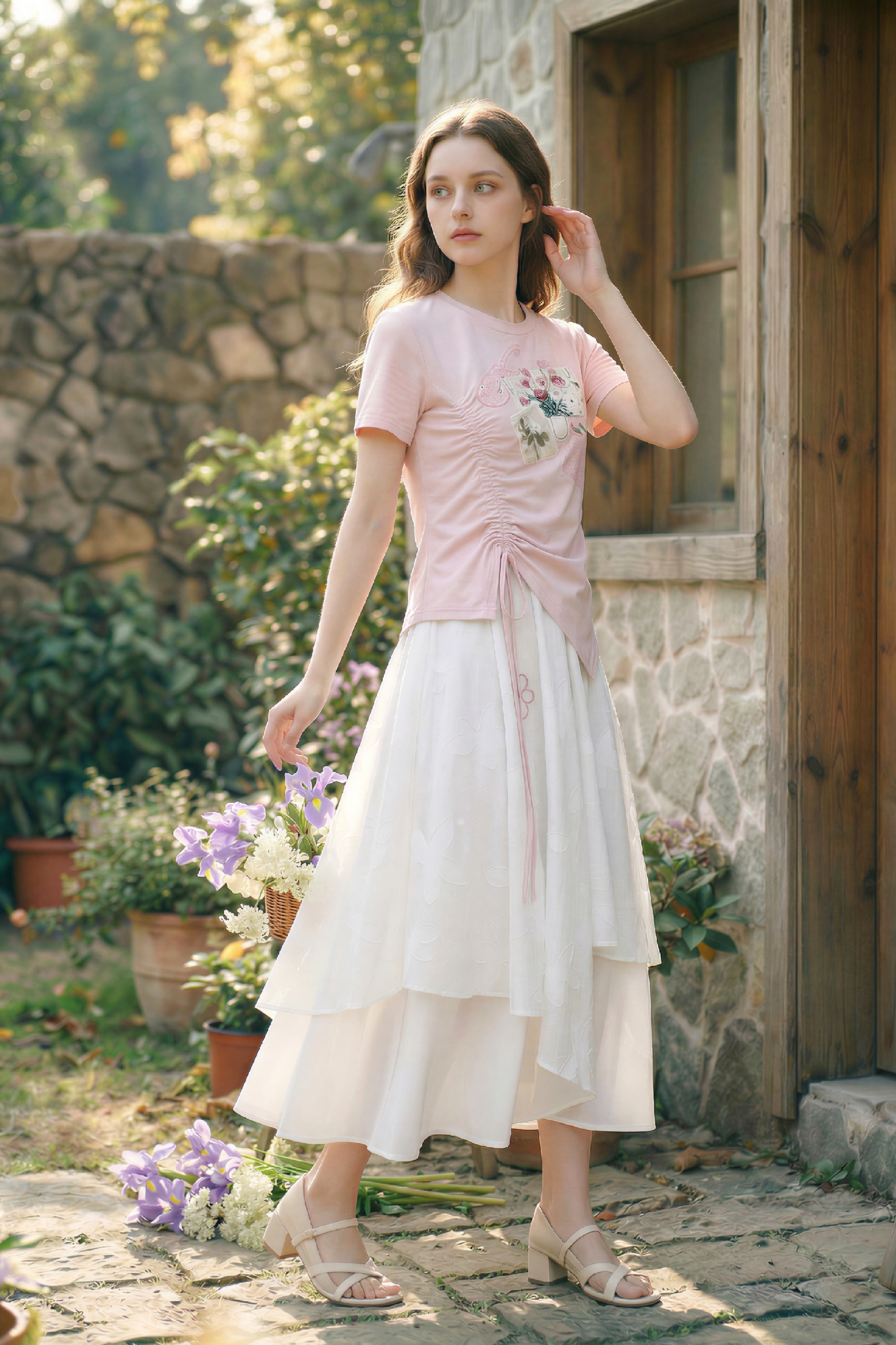 Pink Drawstring Dress-LYONSENS