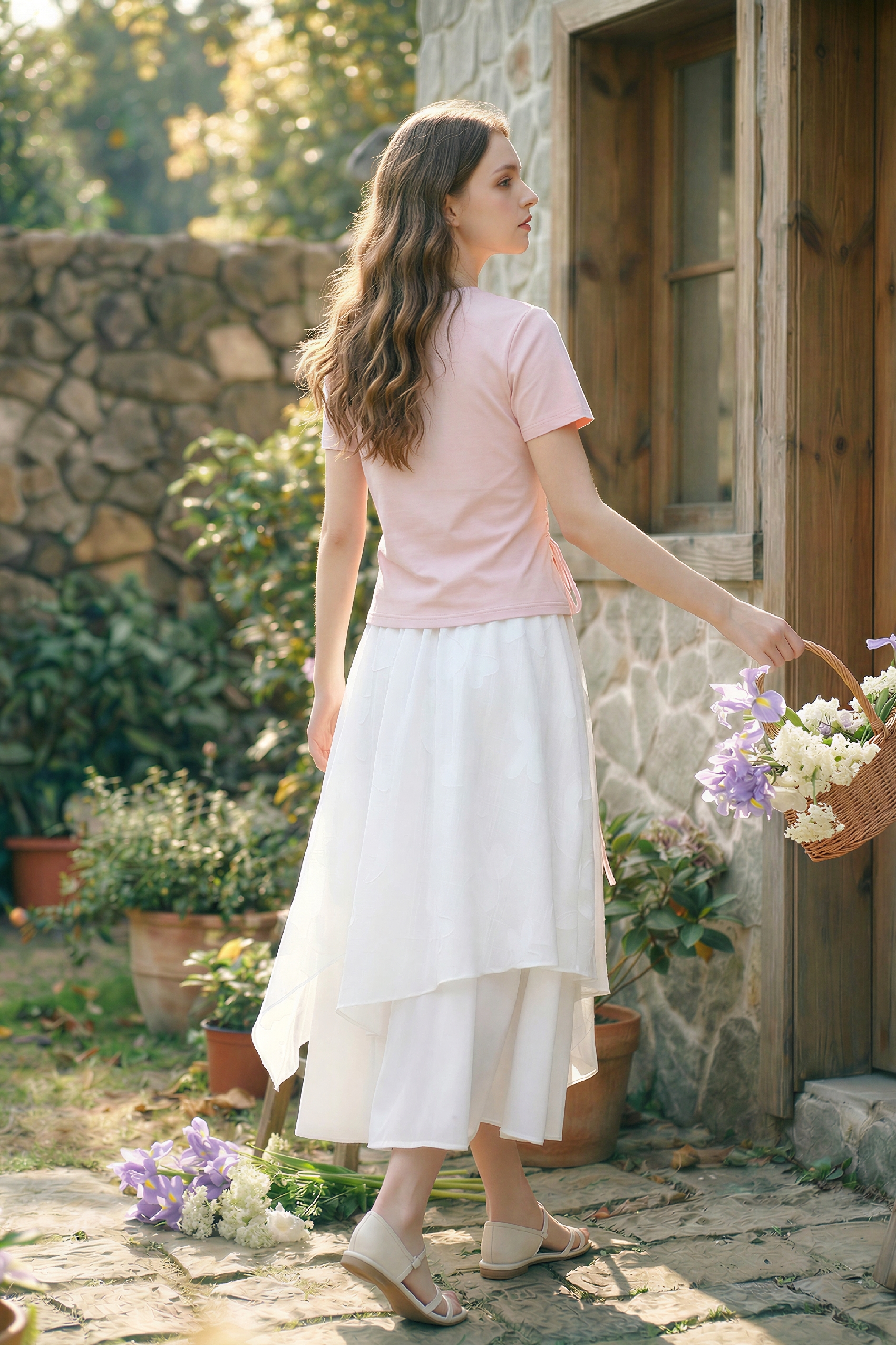Pink Drawstring Dress-LYONSENS