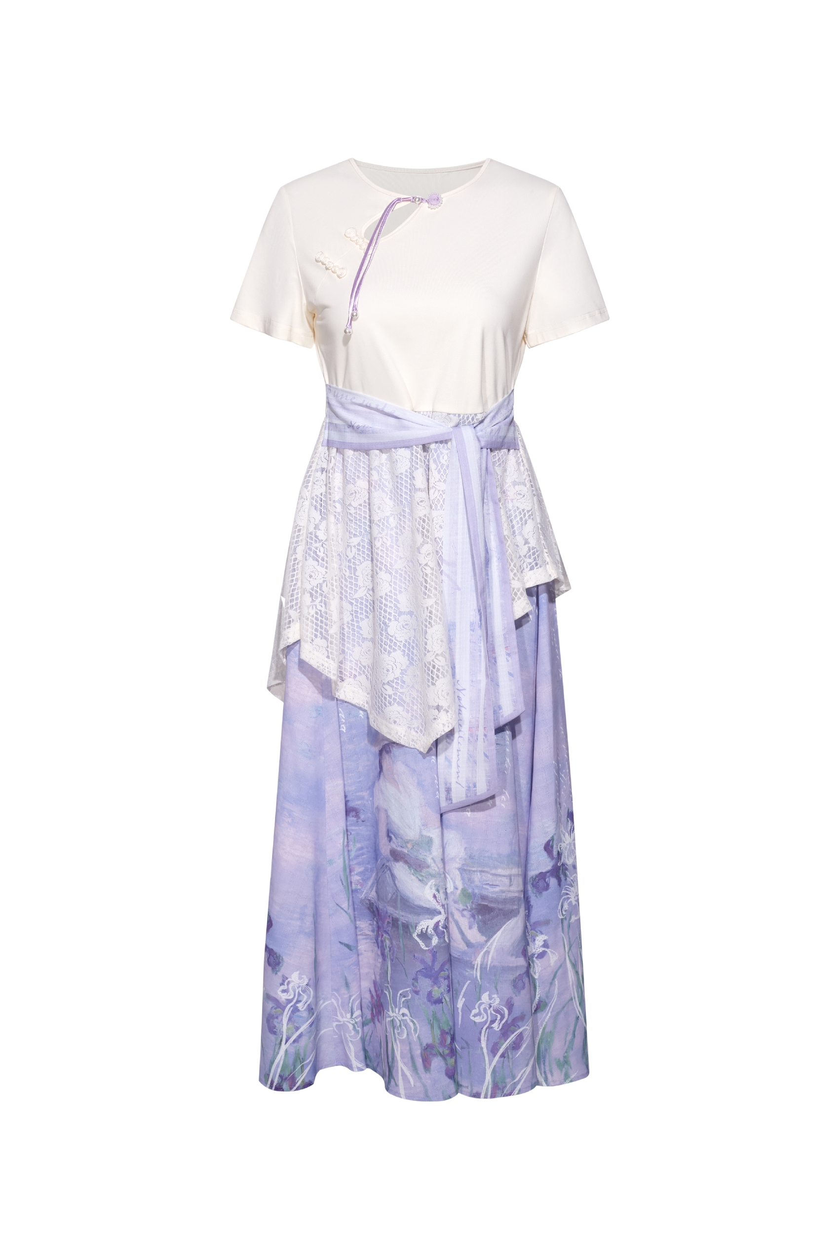 Frog Button Lace Patchwork Dress