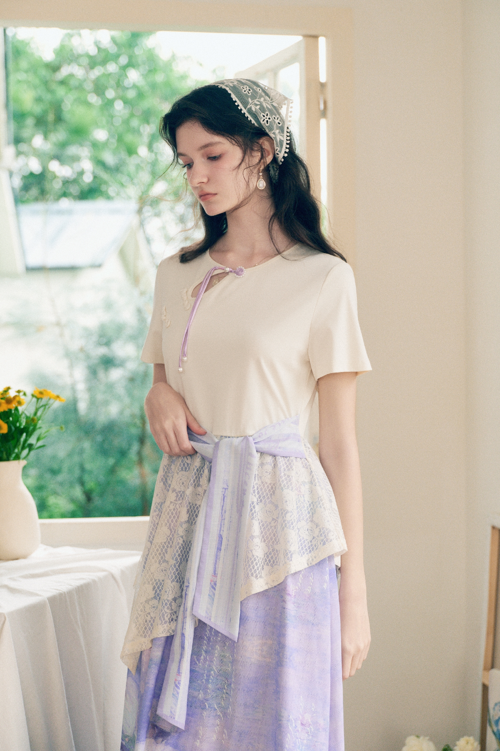 Frog Button Lace Patchwork Dress