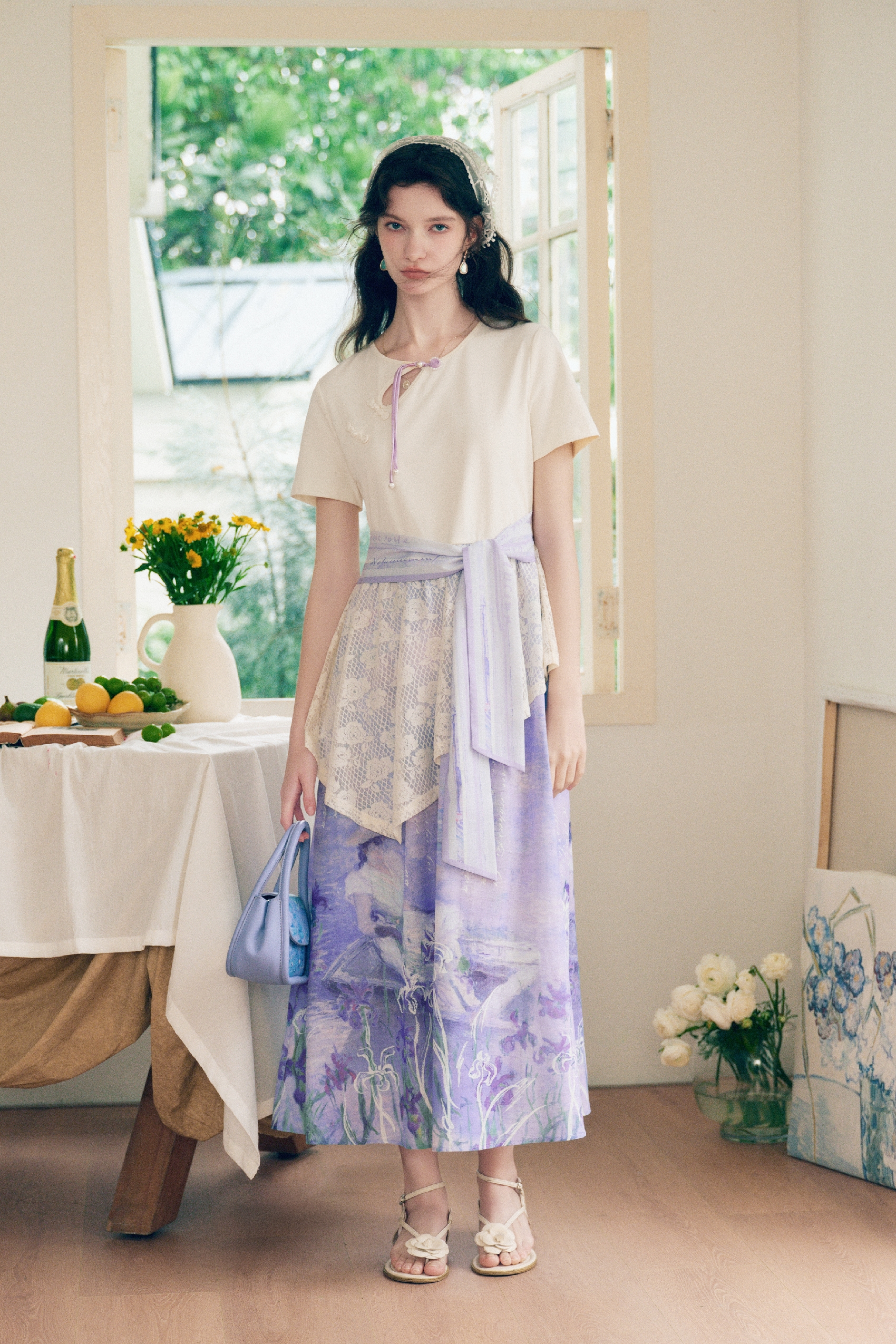 Frog Button Lace Patchwork Dress