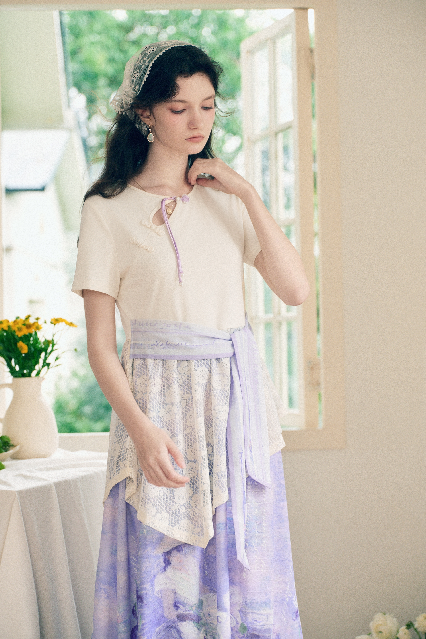 Frog Button Lace Patchwork Dress