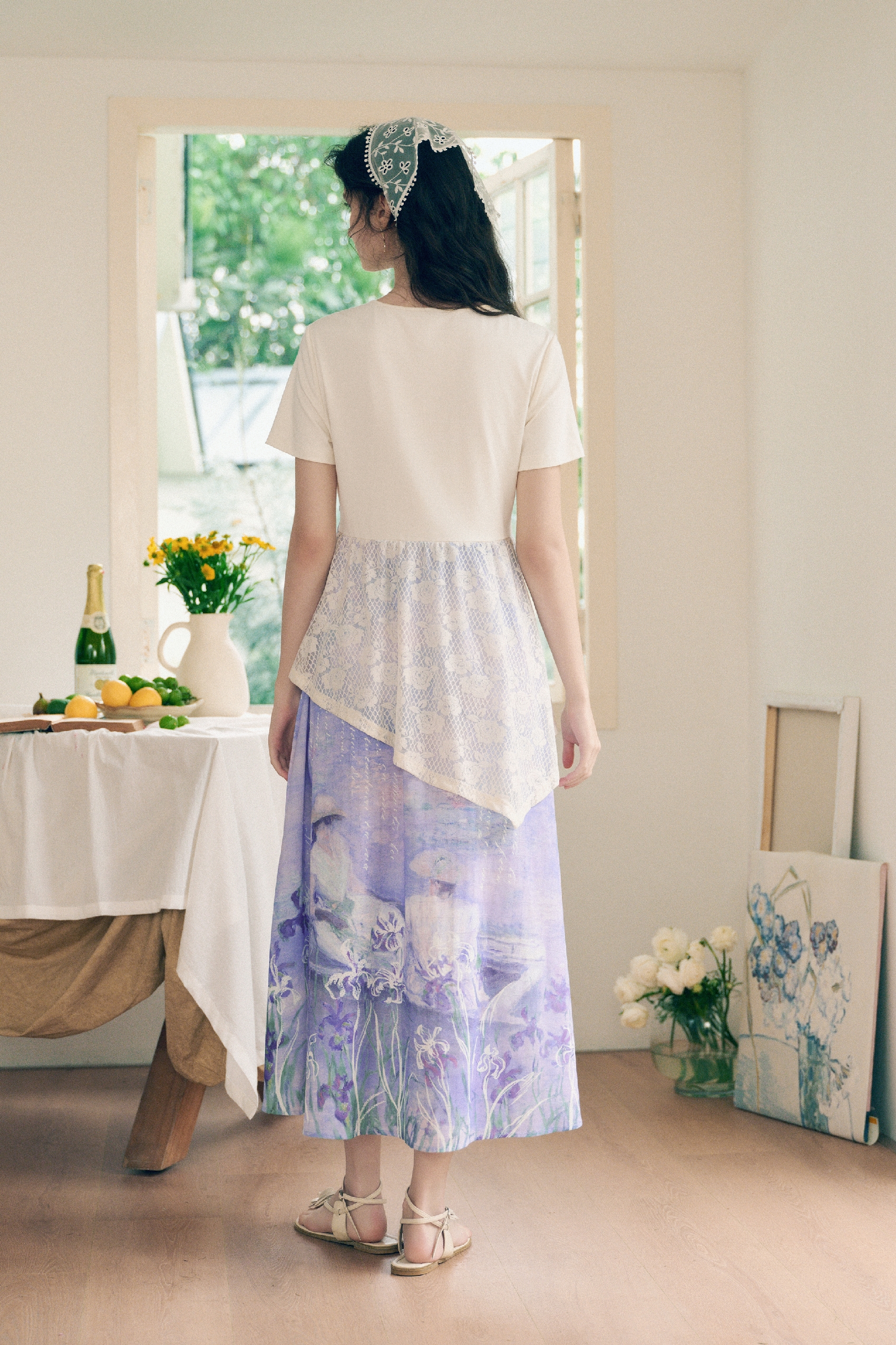 Frog Button Lace Patchwork Dress