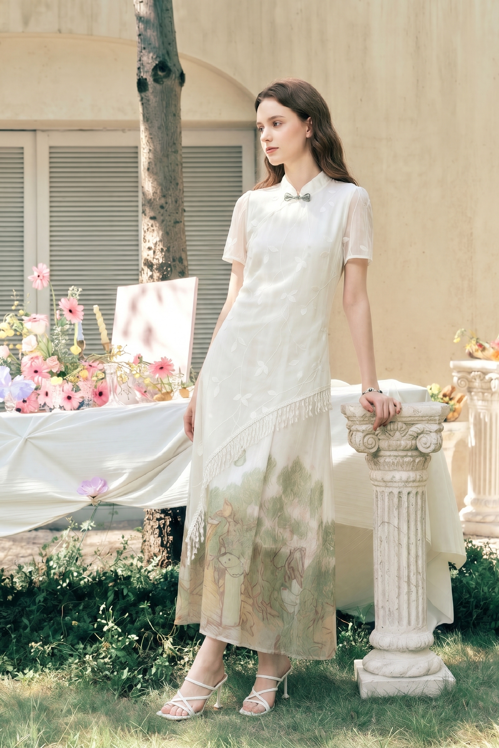 Lace Printed Dress-LYONSENS