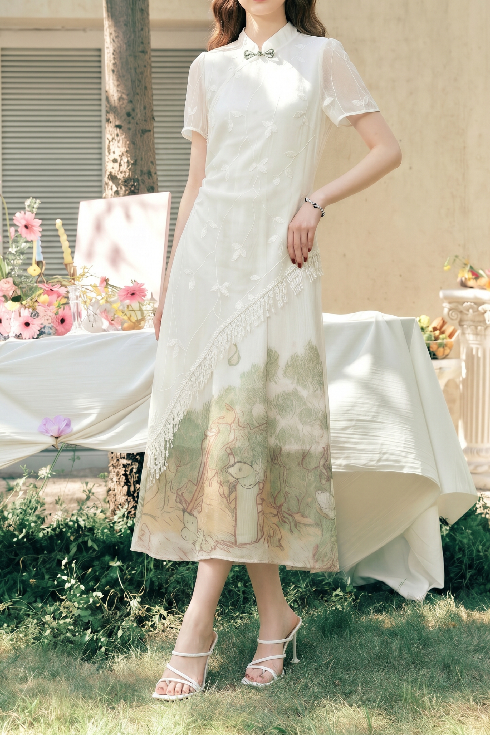 Lace Printed Dress-LYONSENS