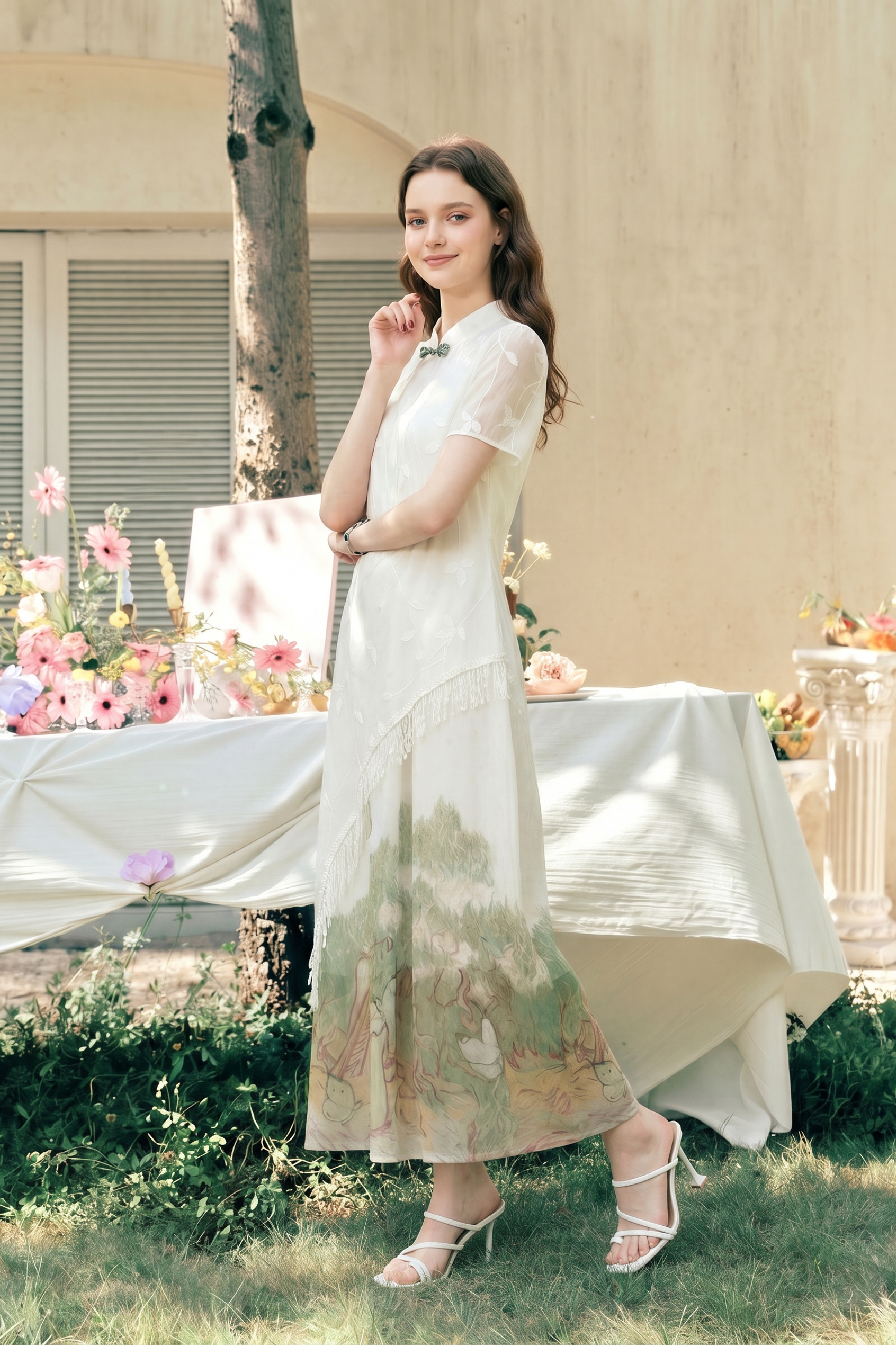 Lace Printed Dress-LYONSENS