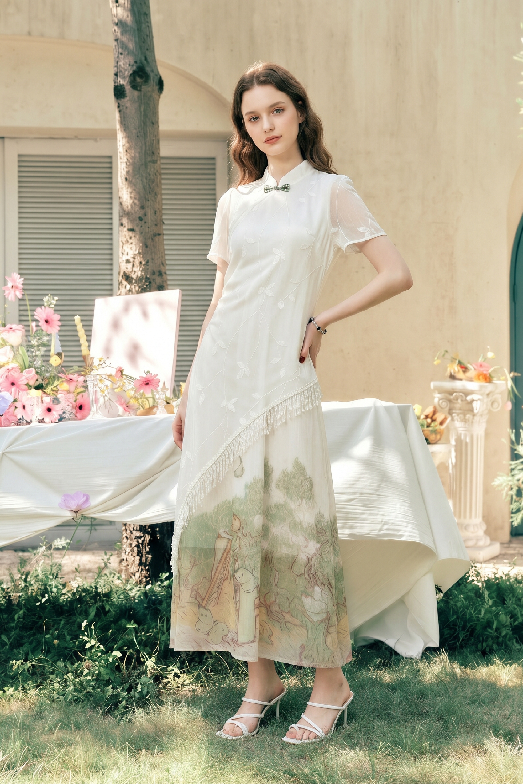 Lace Printed Dress-LYONSENS