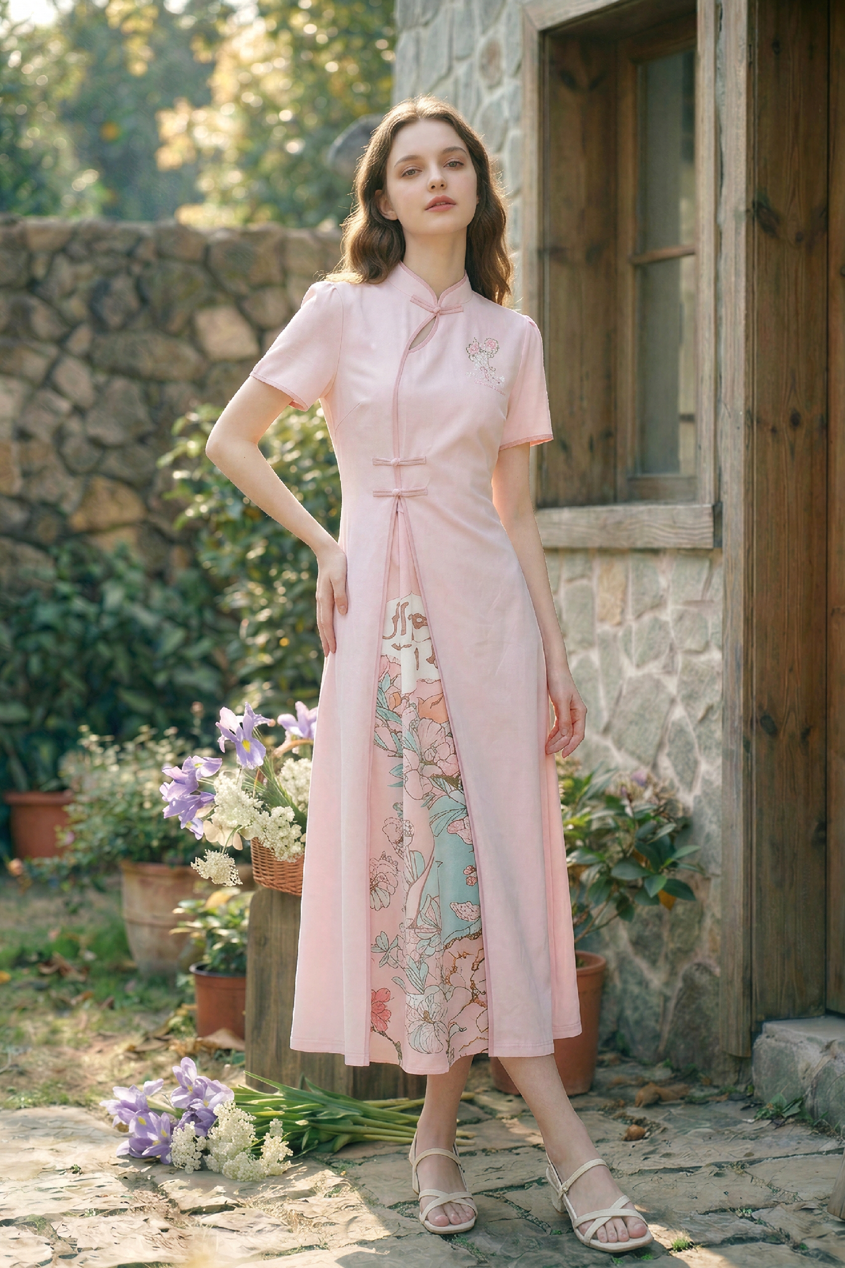 Pink Embroidered Dress-LYONSENS