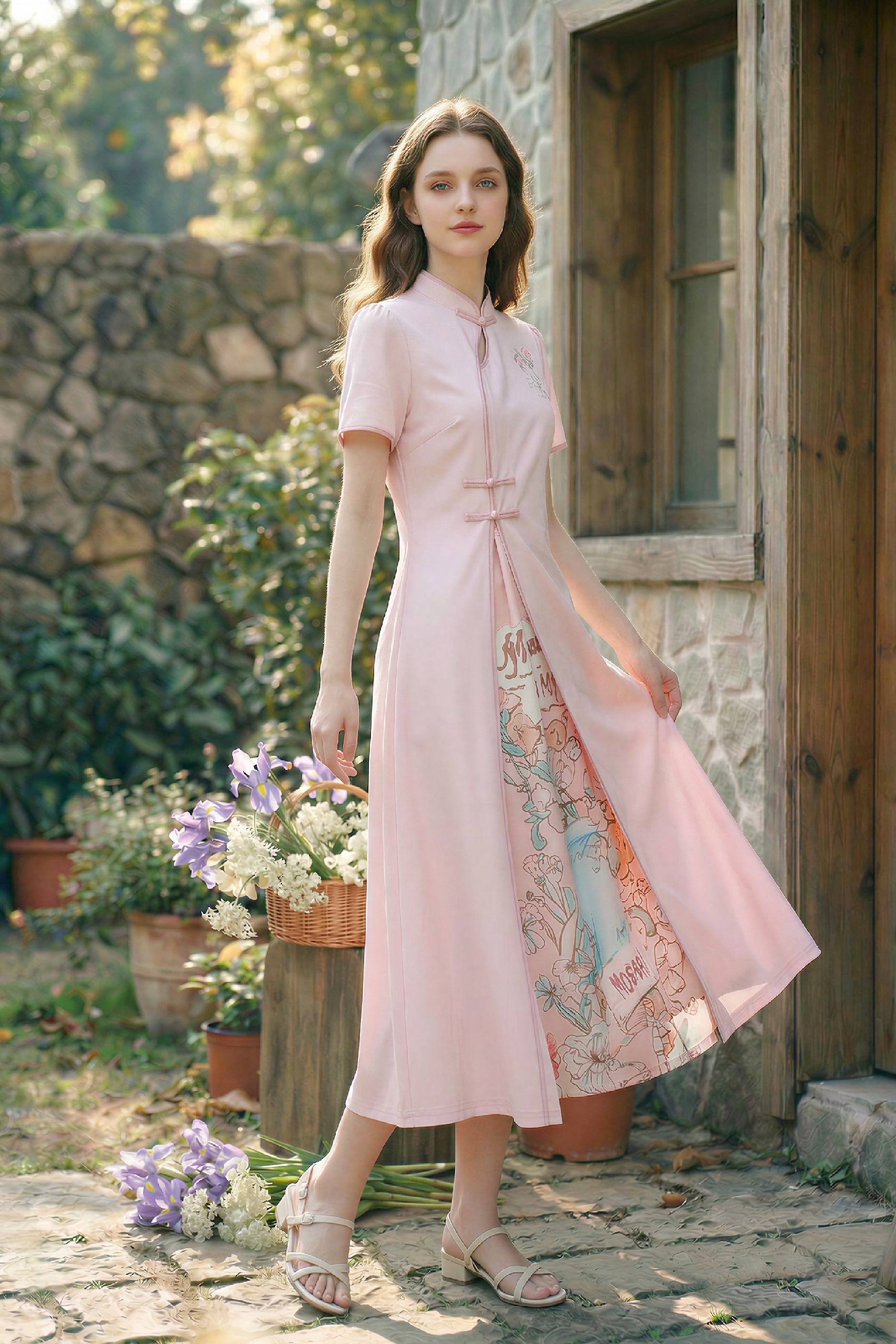 Pink Embroidered Dress-LYONSENS