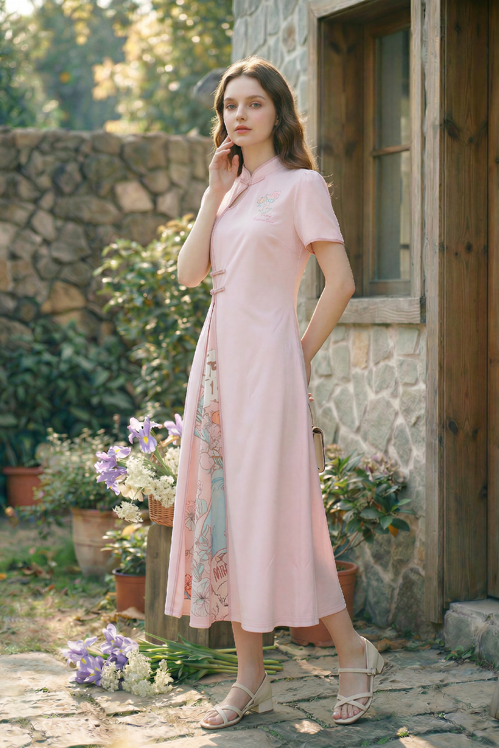 Pink Embroidered Dress-LYONSENS