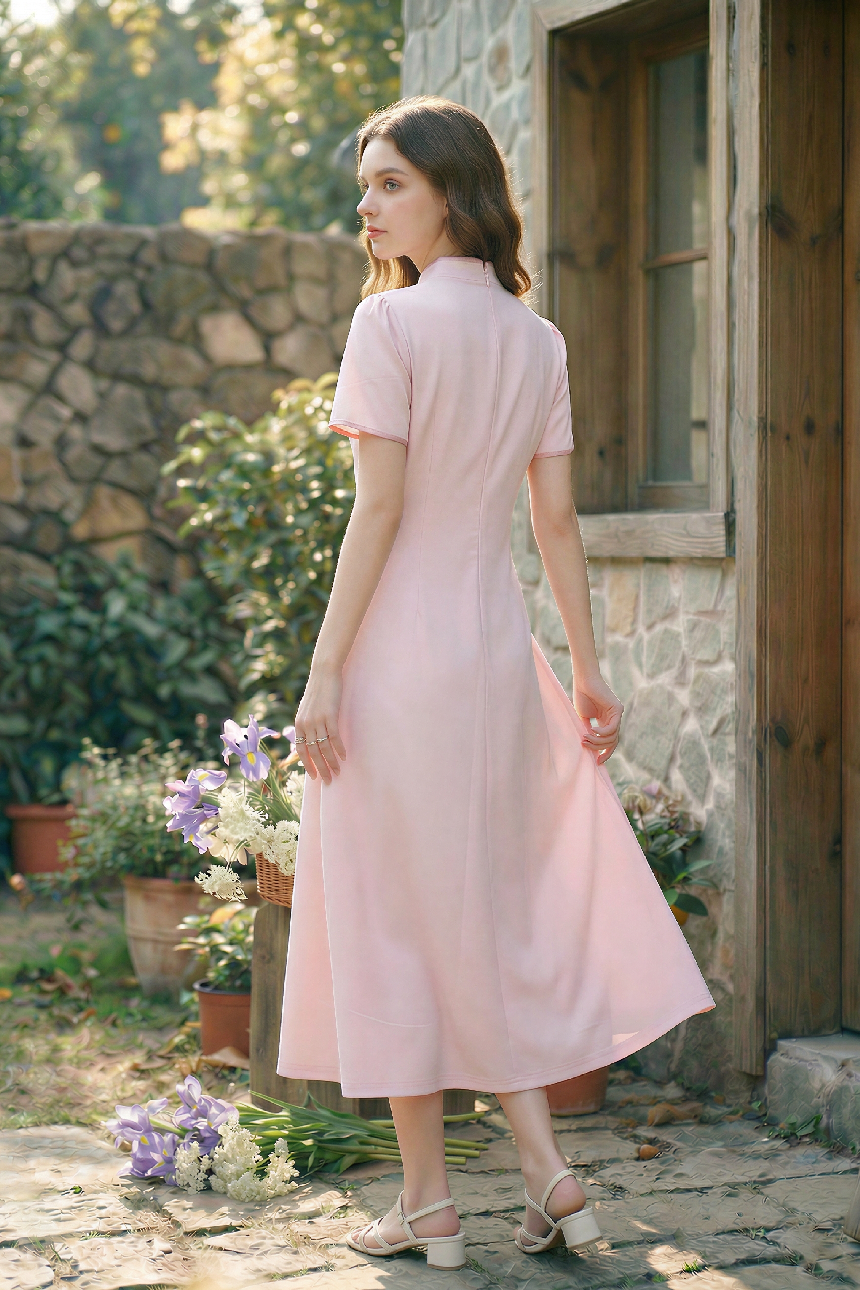 Pink Embroidered Dress-LYONSENS