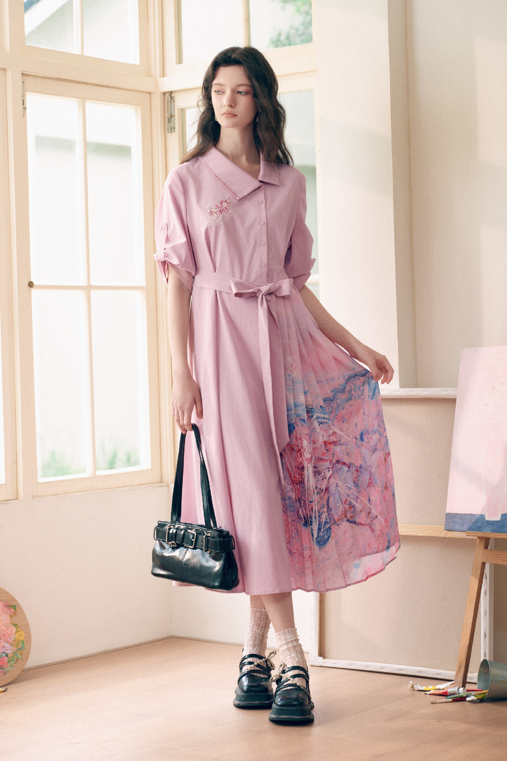 Lapel Printed Dress
