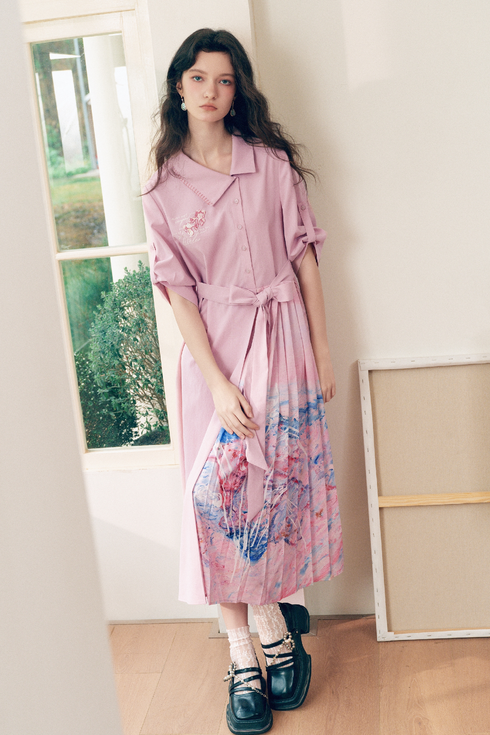 Lapel Printed Dress