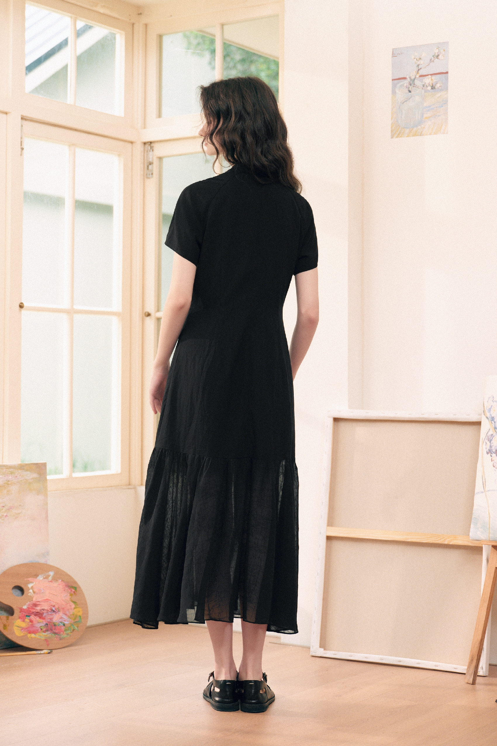 Frog Button Printed Dress